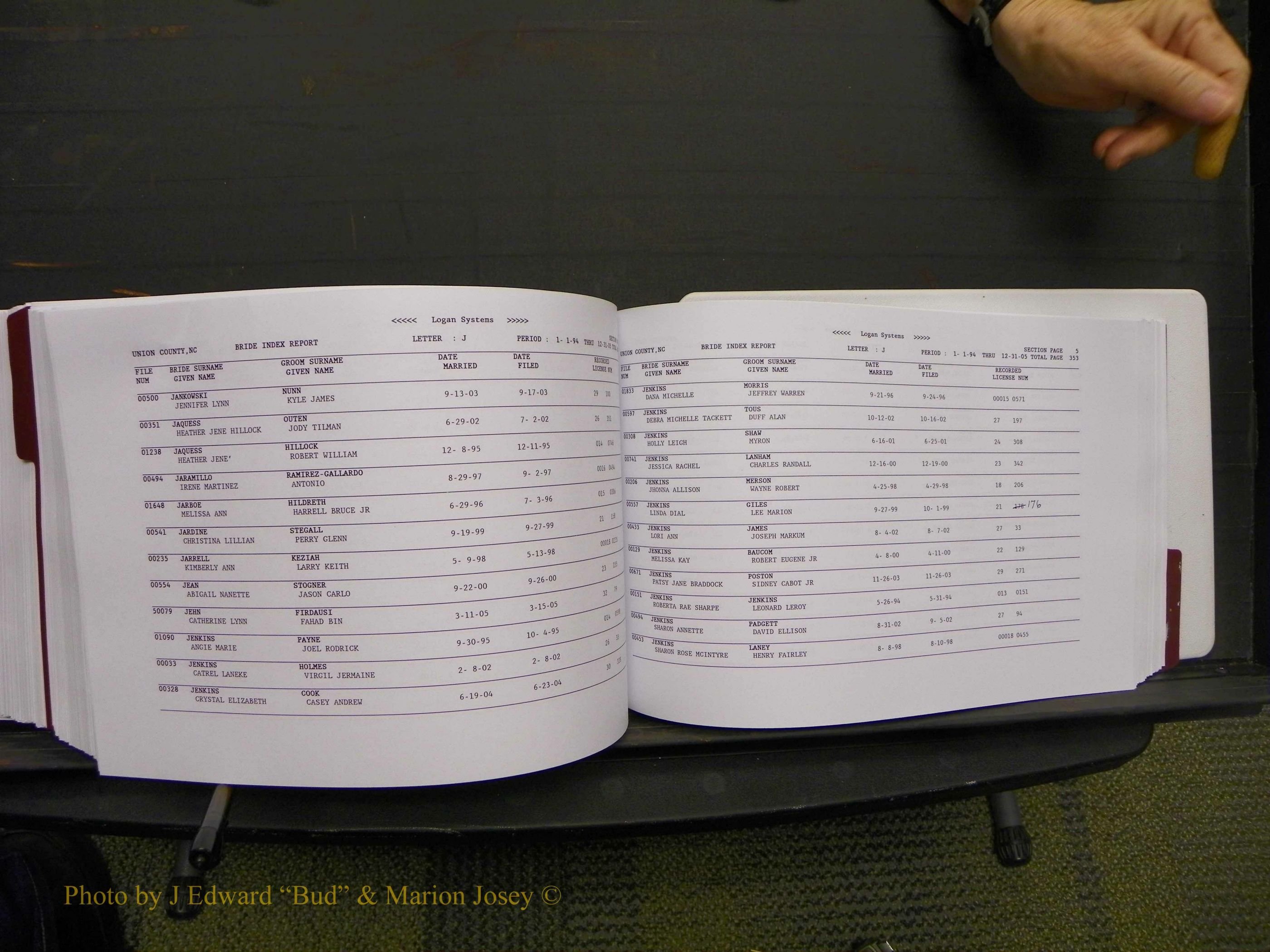 Union Co, NC Marriages Male & Female Index, 1993-2005 (564).JPG