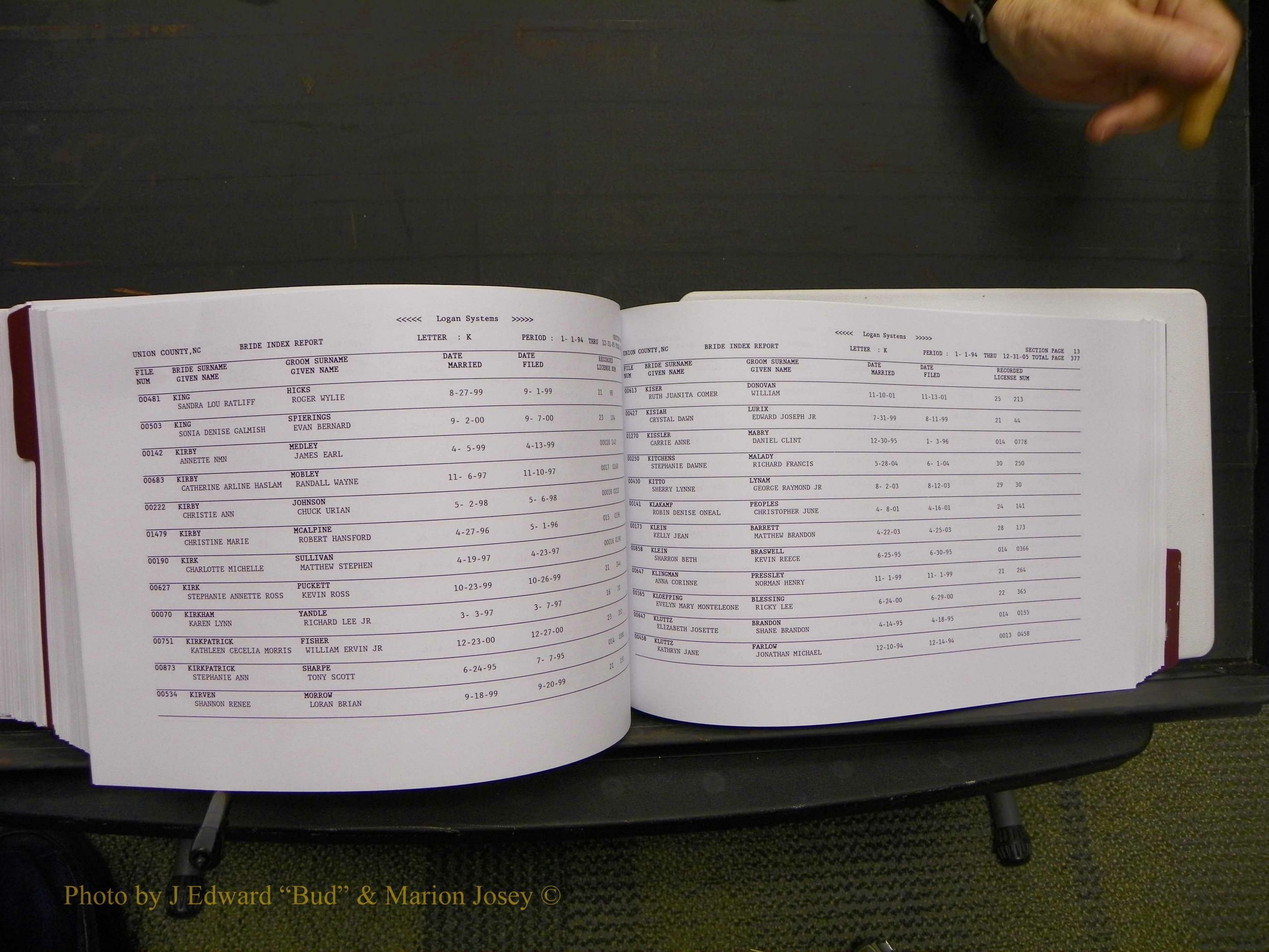 Union Co, NC Marriages Male & Female Index, 1993-2005 (576).JPG