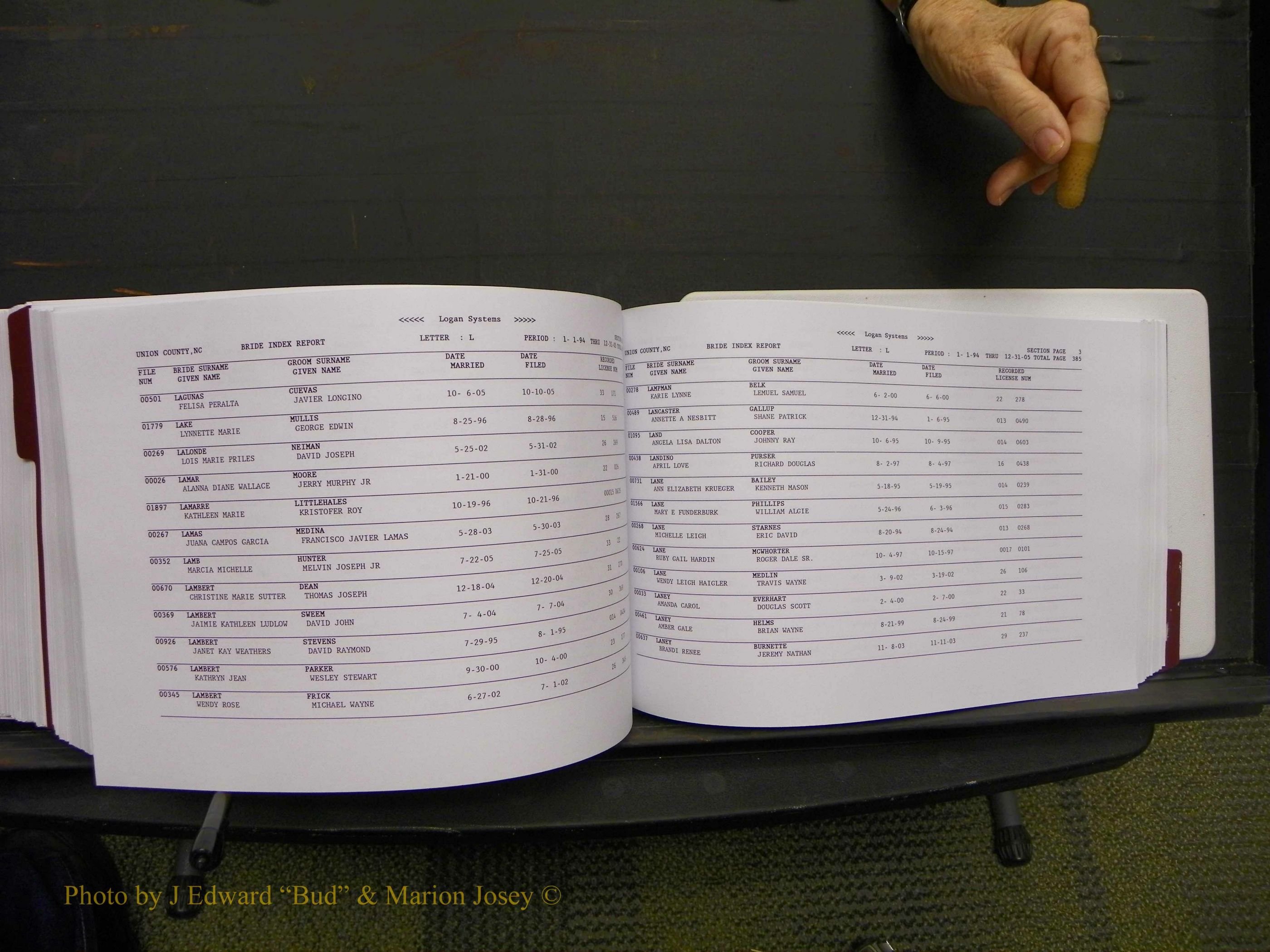 Union Co, NC Marriages Male & Female Index, 1993-2005 (579).JPG