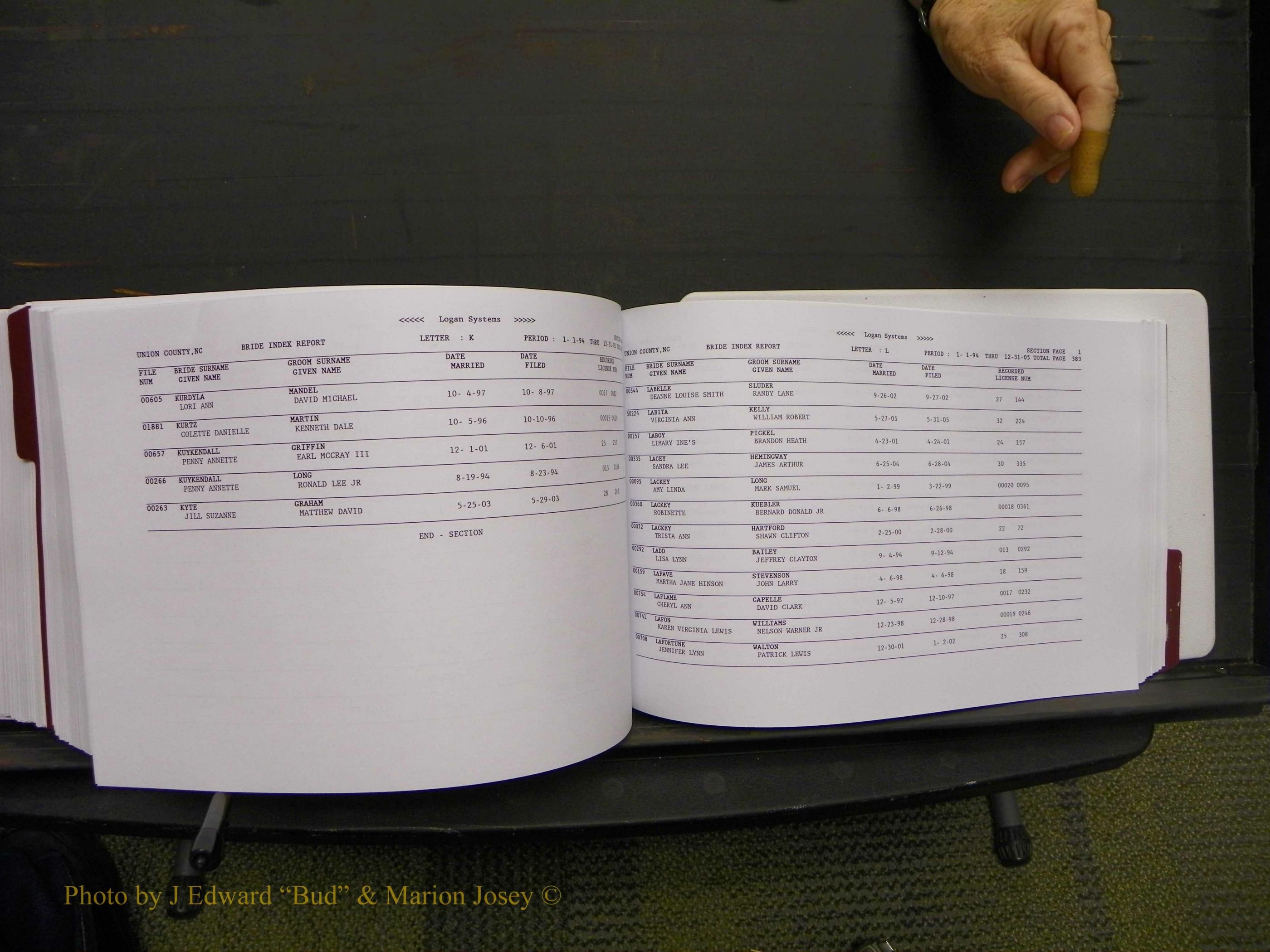 Union Co, NC Marriages Male & Female Index, 1993-2005 (580).JPG