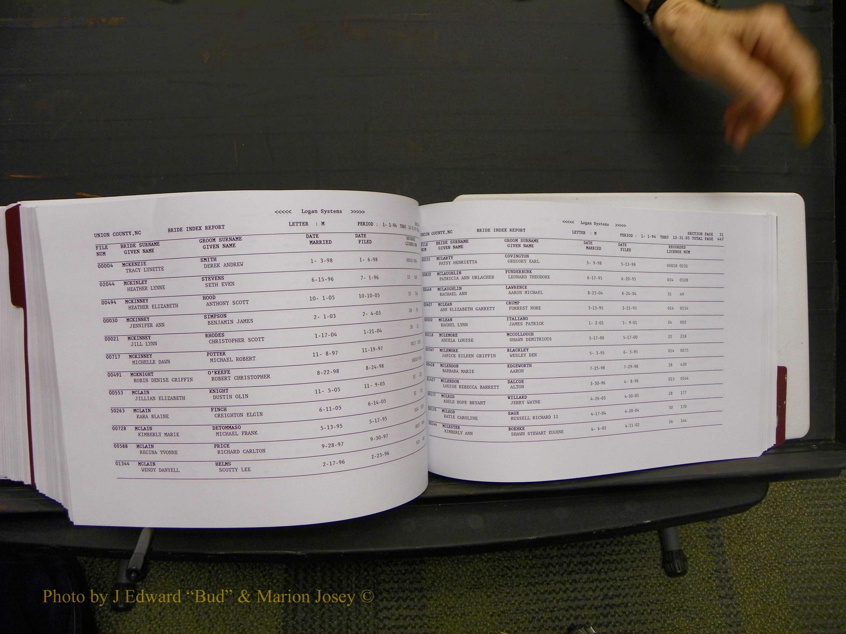 Union Co, NC Marriages Male & Female Index, 1993-2005 (611).JPG