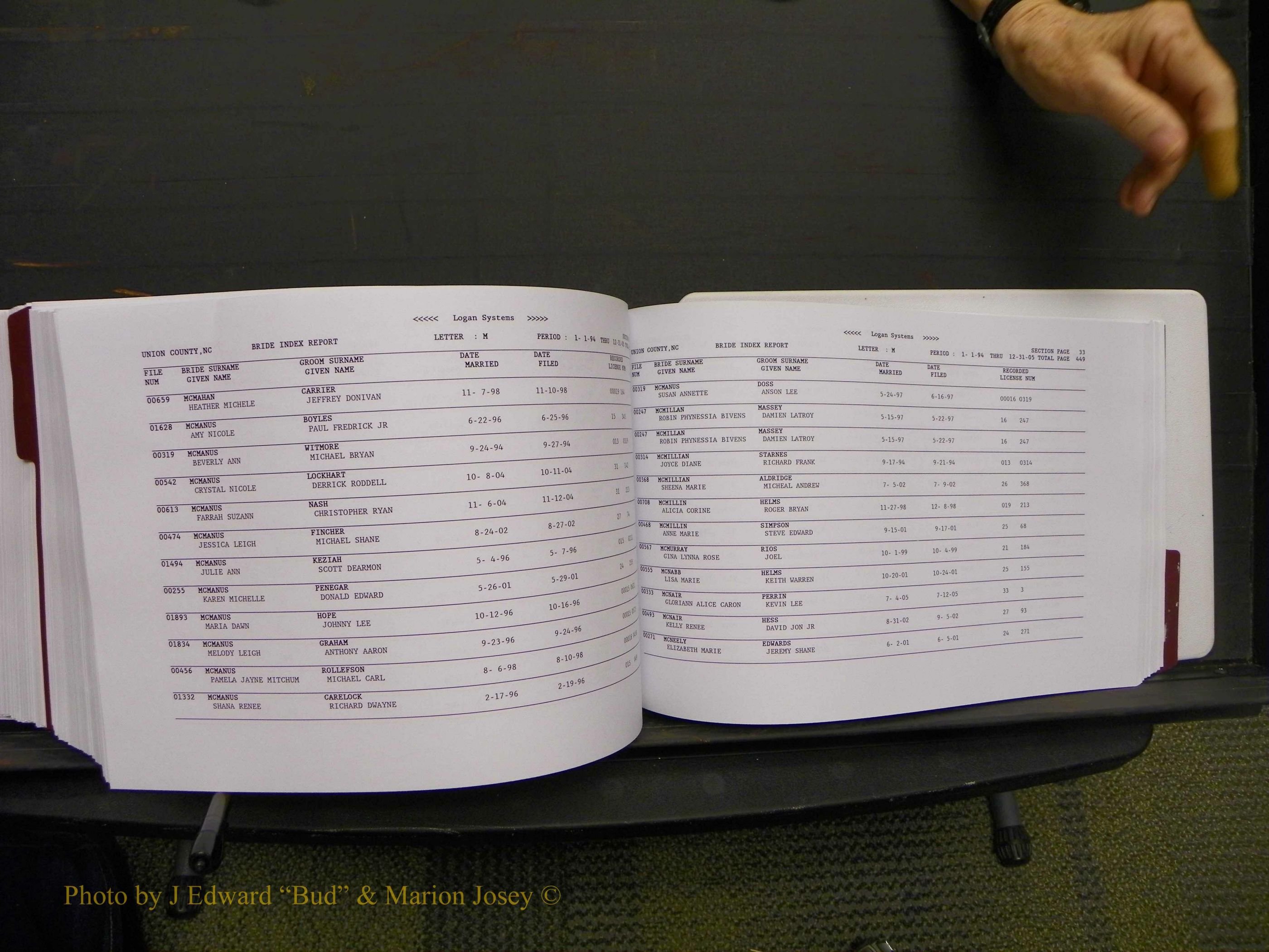 Union Co, NC Marriages Male & Female Index, 1993-2005 (612).JPG