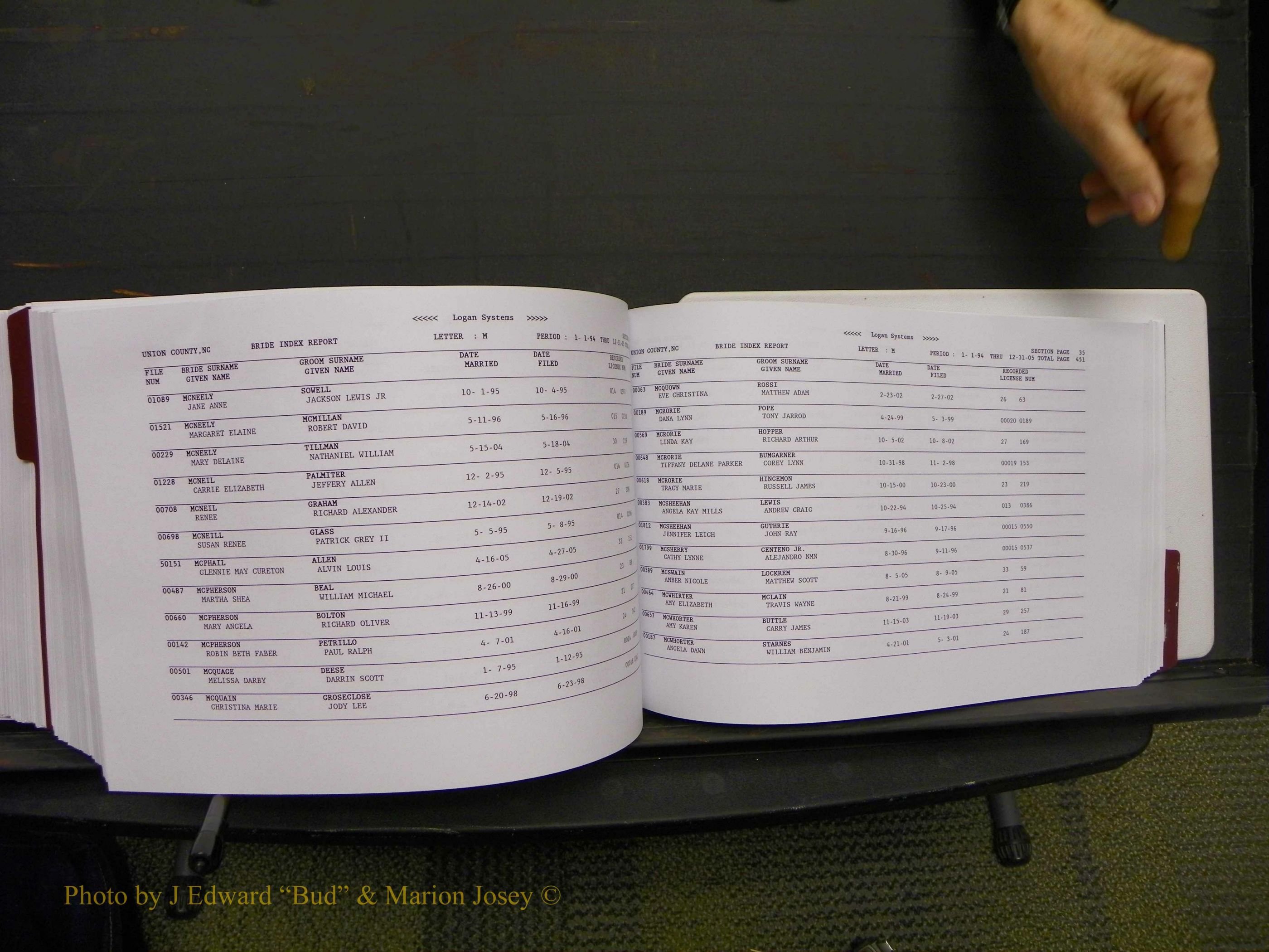 Union Co, NC Marriages Male & Female Index, 1993-2005 (613).JPG