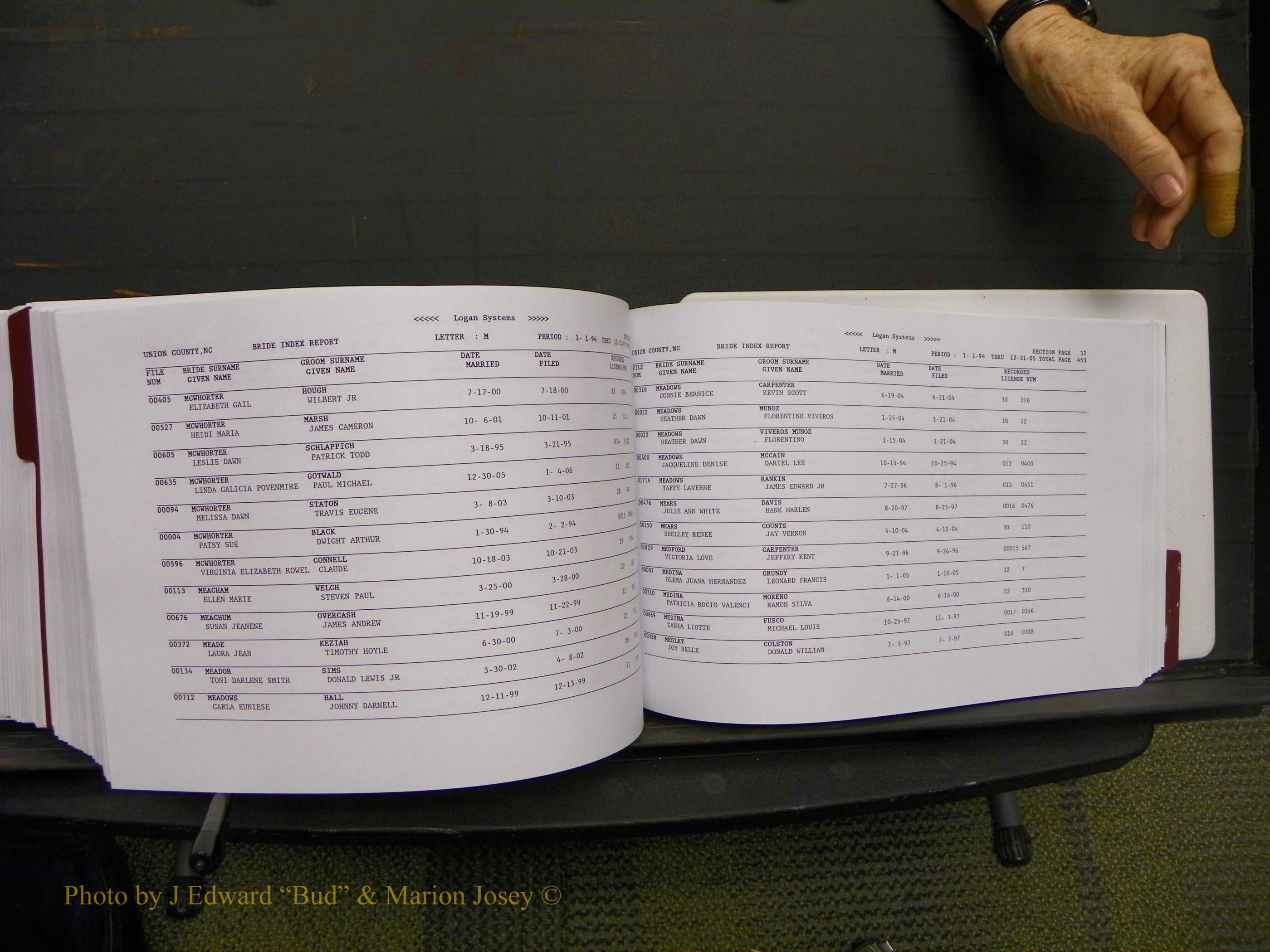 Union Co, NC Marriages Male & Female Index, 1993-2005 (614).JPG