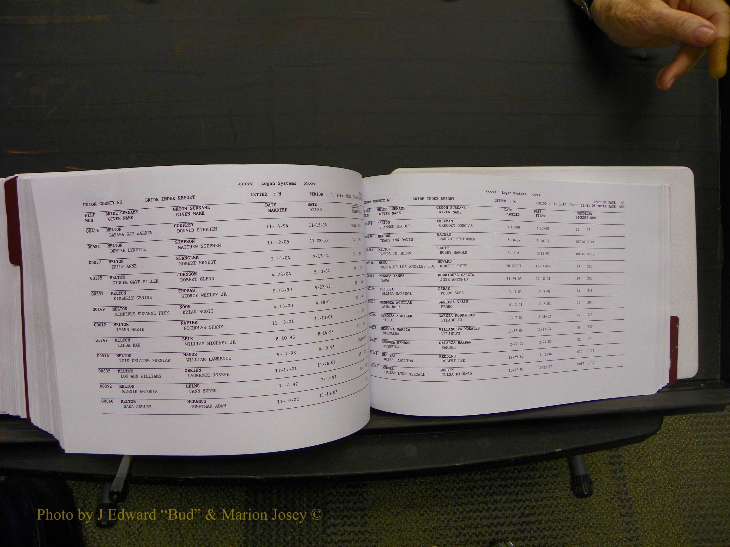 Union Co, NC Marriages Male & Female Index, 1993-2005 (617).JPG