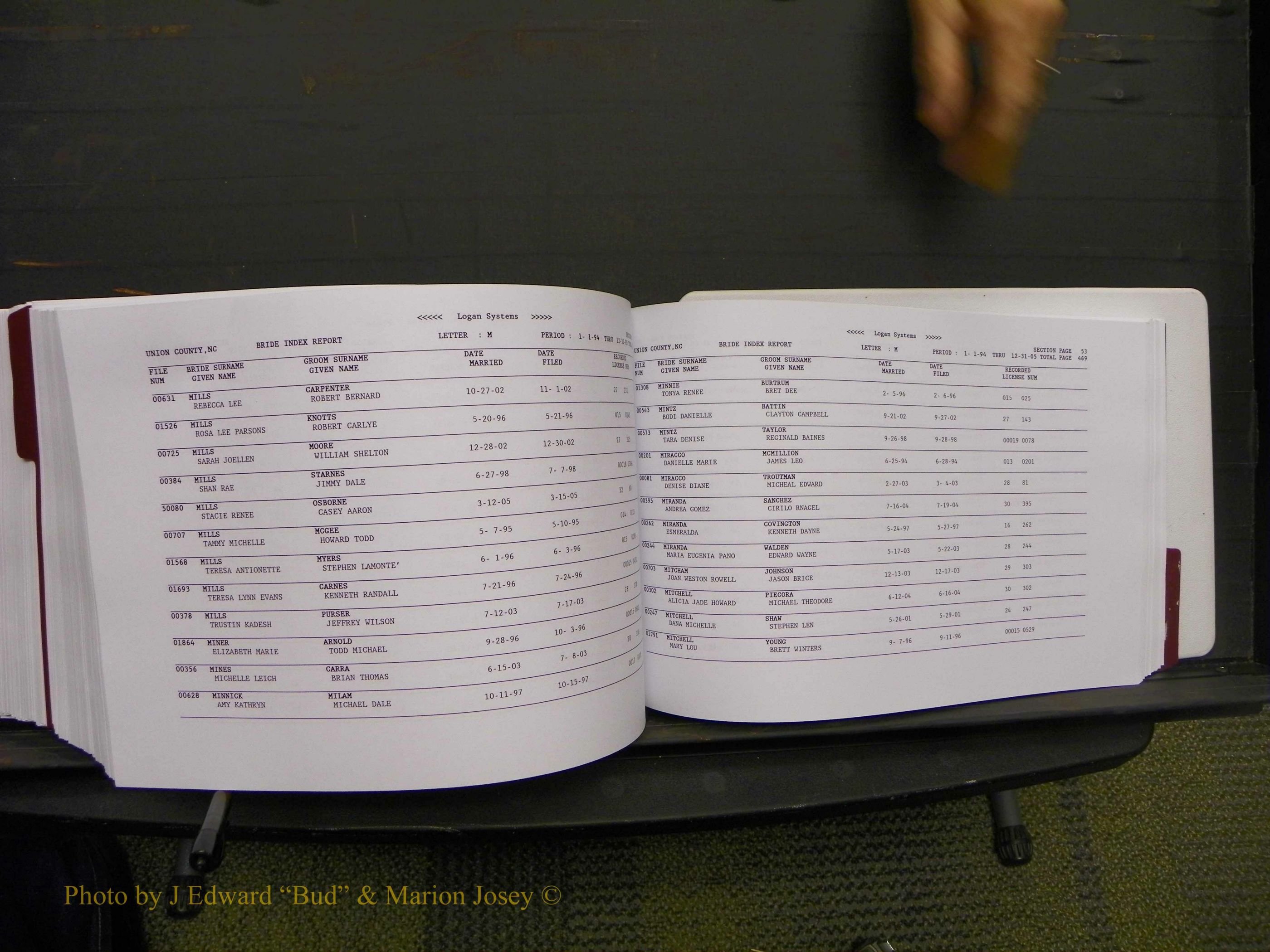 Union Co, NC Marriages Male & Female Index, 1993-2005 (622).JPG