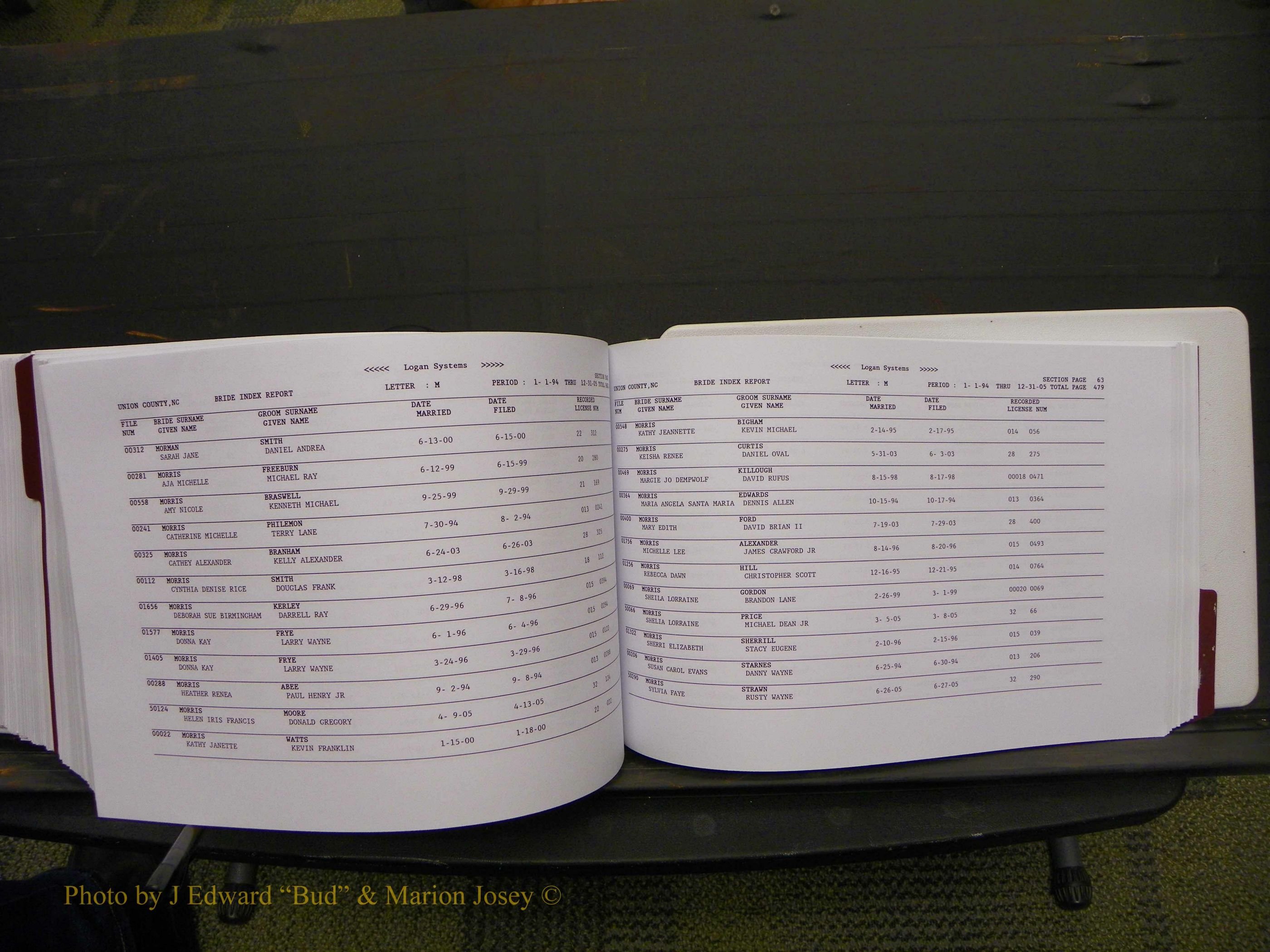 Union Co, NC Marriages Male & Female Index, 1993-2005 (627).JPG