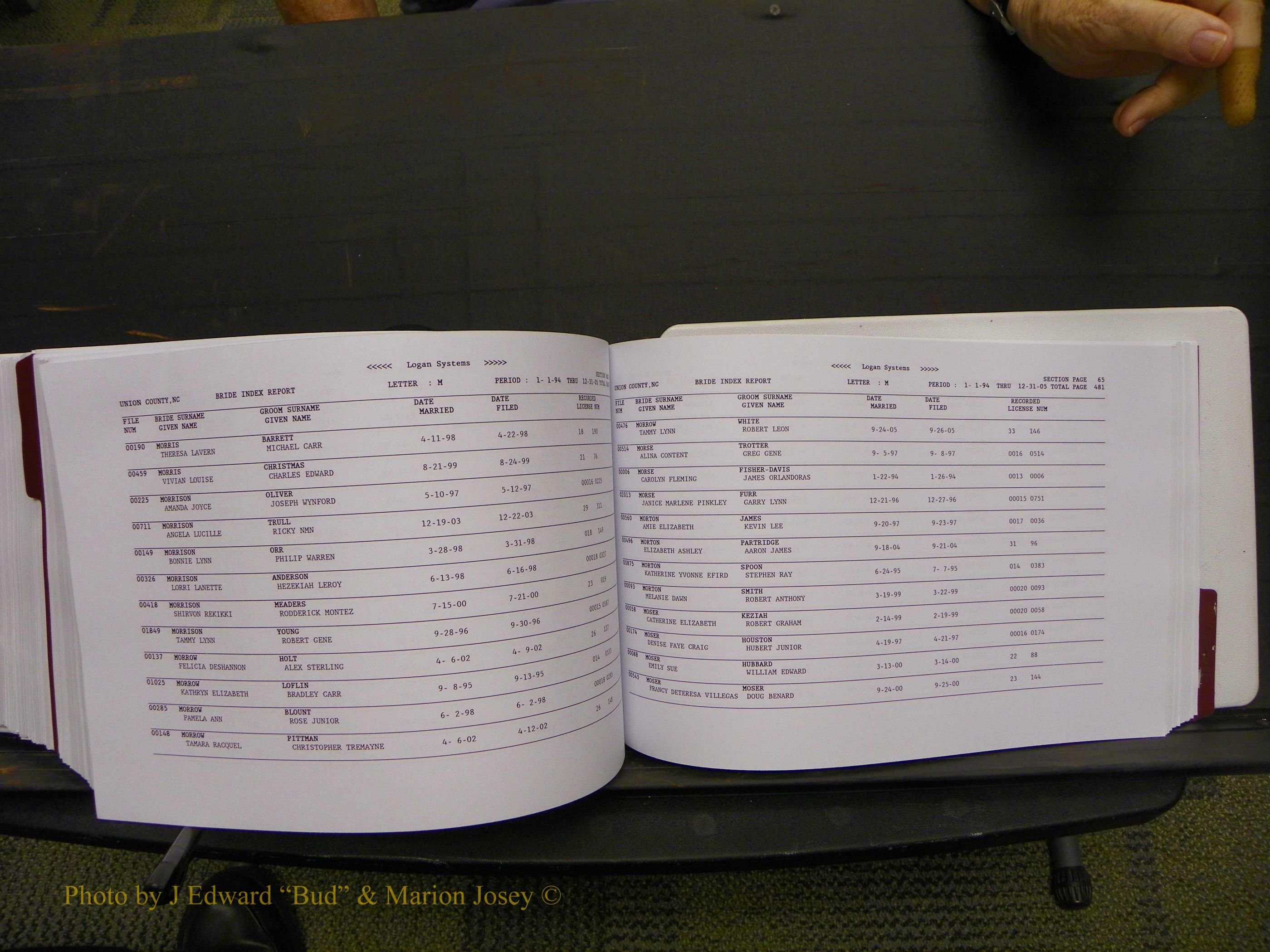 Union Co, NC Marriages Male & Female Index, 1993-2005 (628).JPG