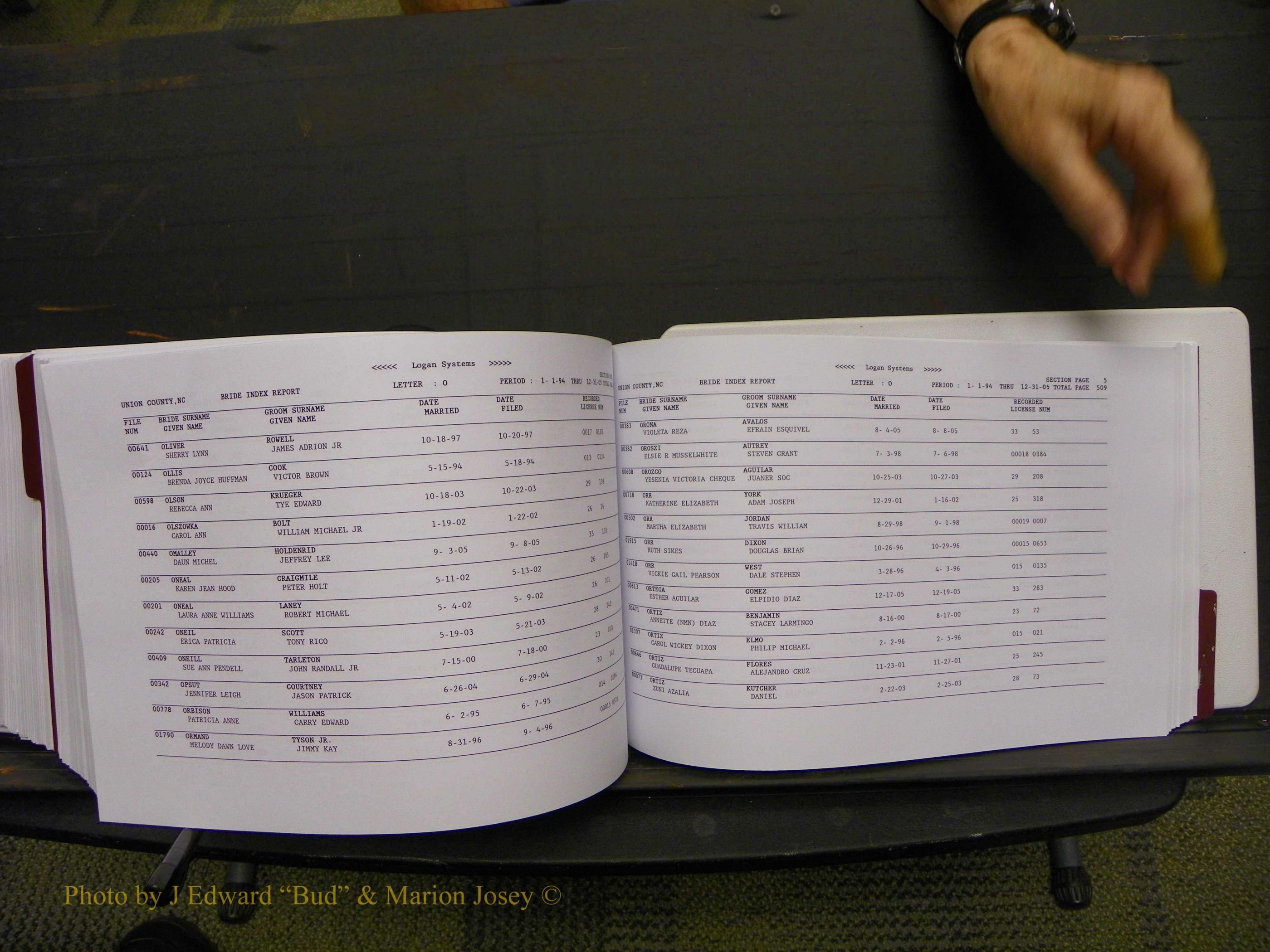 Union Co, NC Marriages Male & Female Index, 1993-2005 (643).JPG