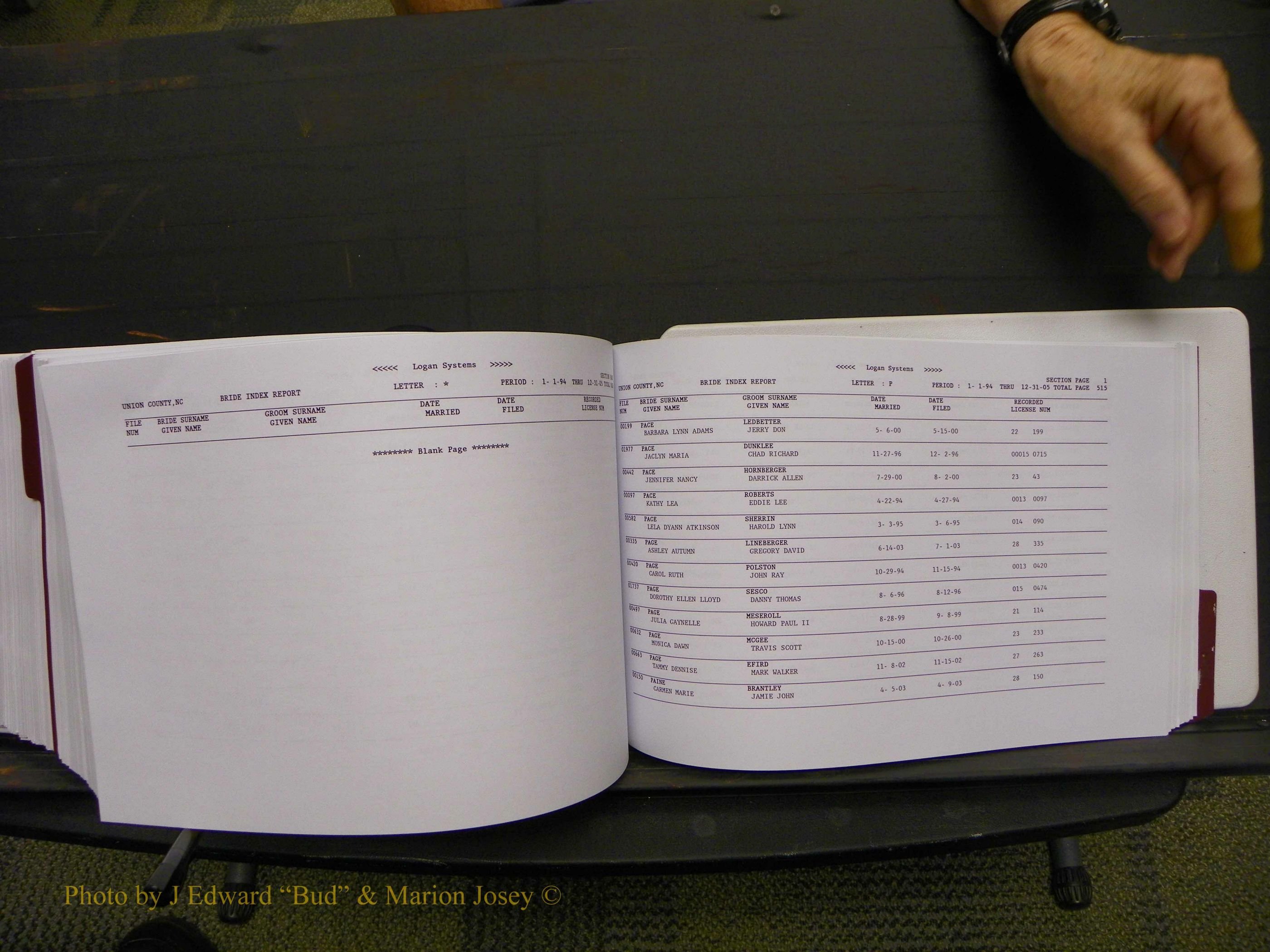 Union Co, NC Marriages Male & Female Index, 1993-2005 (646).JPG