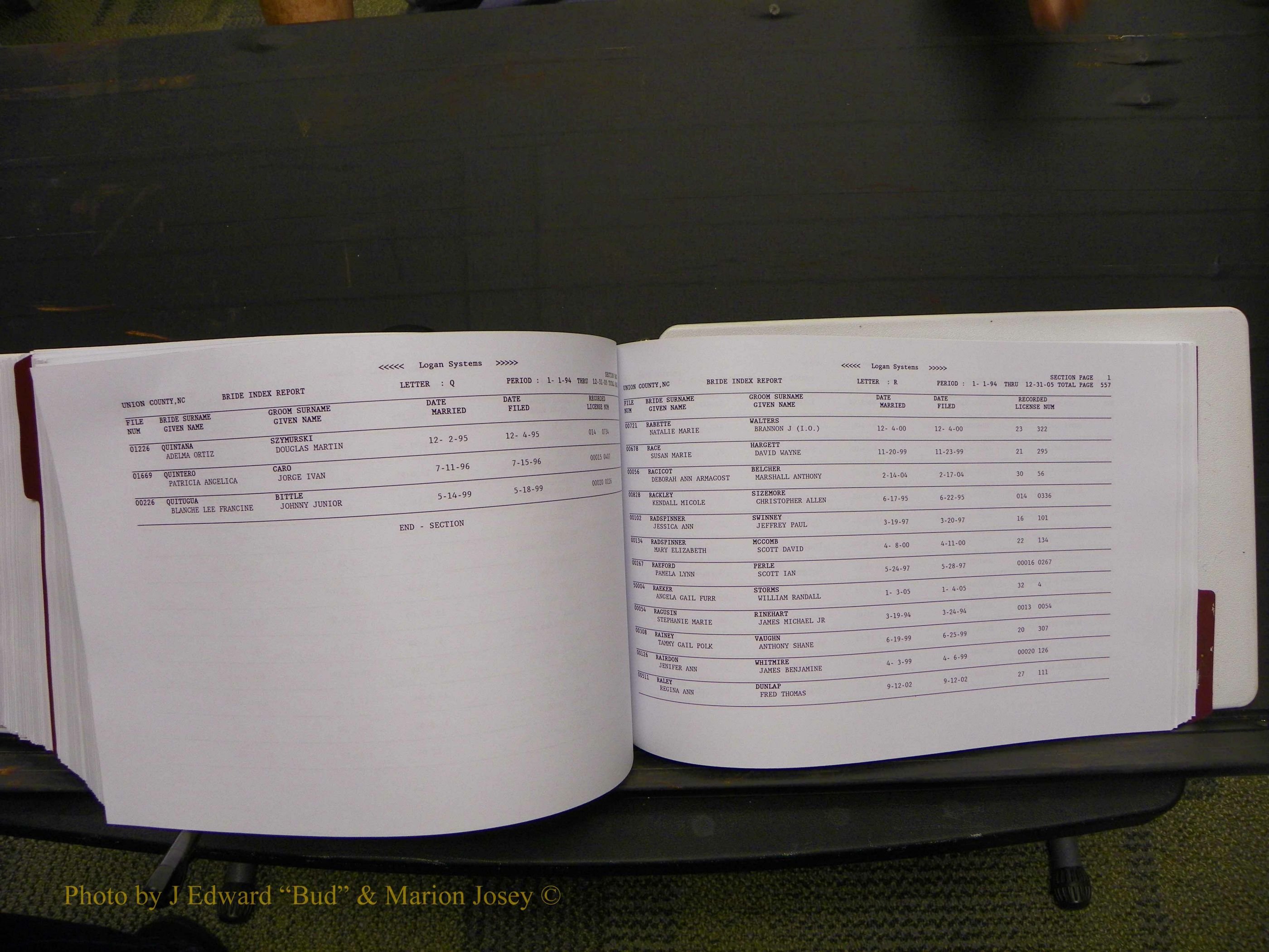 Union Co, NC Marriages Male & Female Index, 1993-2005 (667).JPG