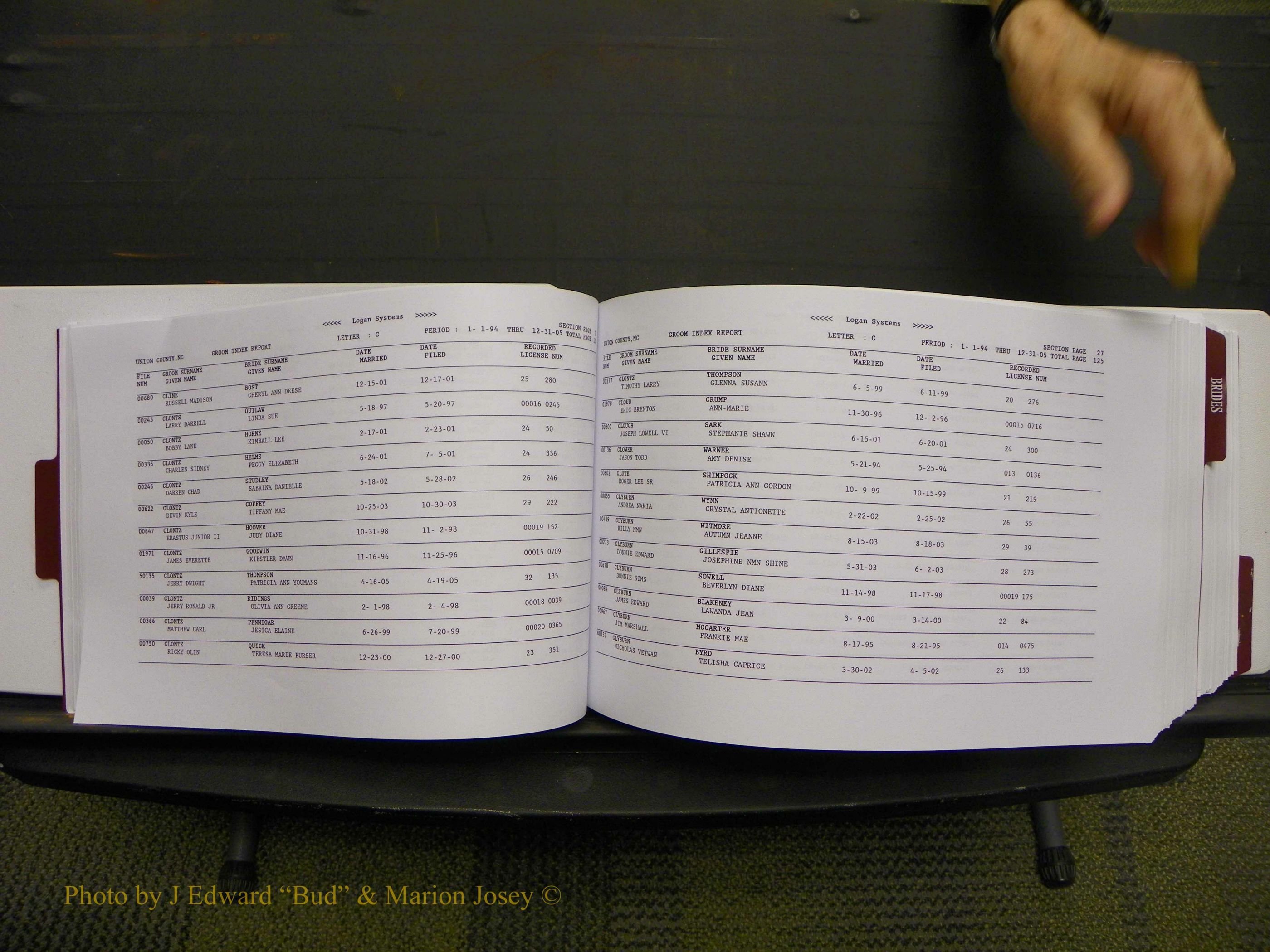 Union Co, NC Marriages Male & Female Index, 1993-2005 (68).JPG