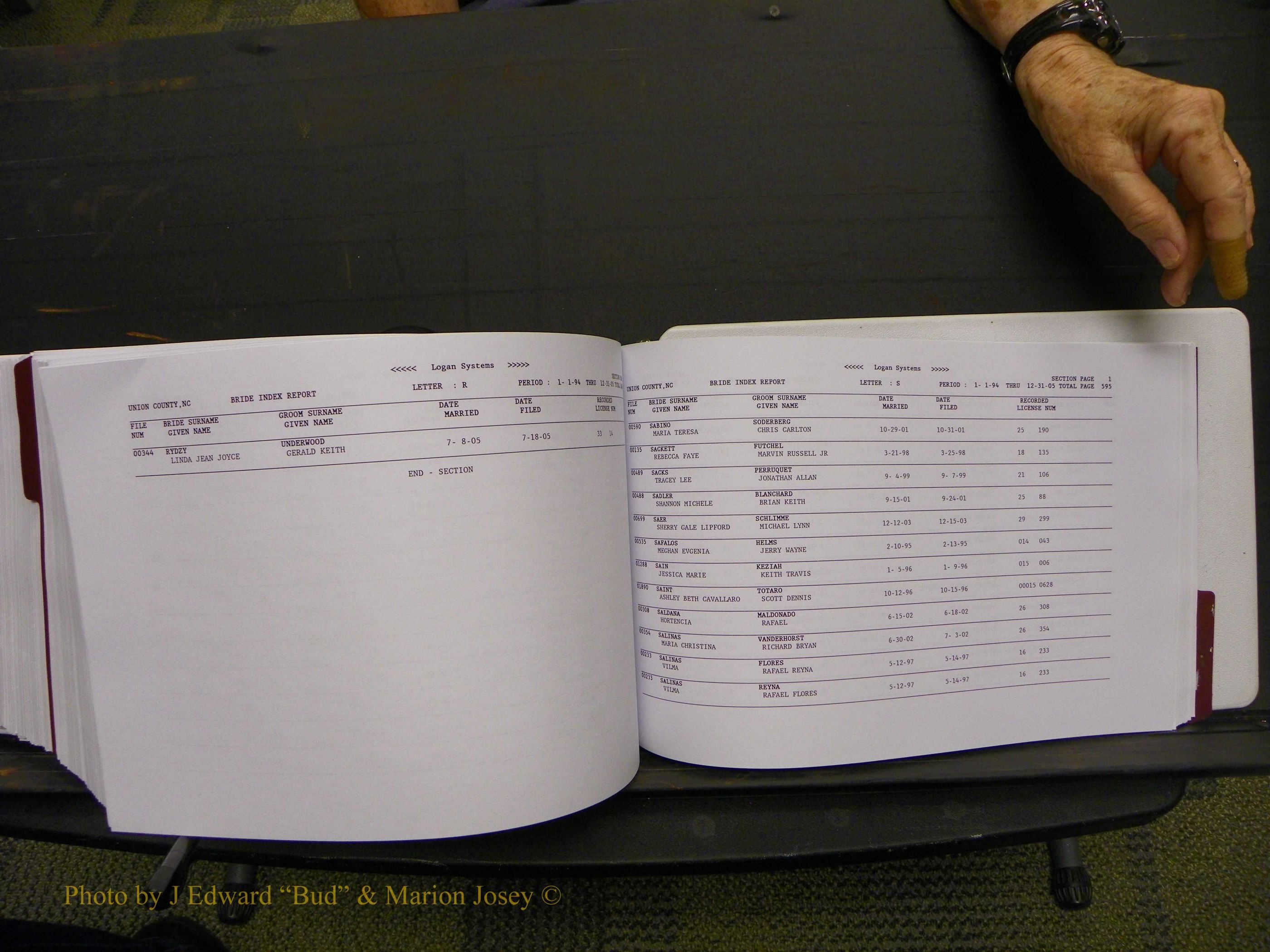 Union Co, NC Marriages Male & Female Index, 1993-2005 (685).JPG