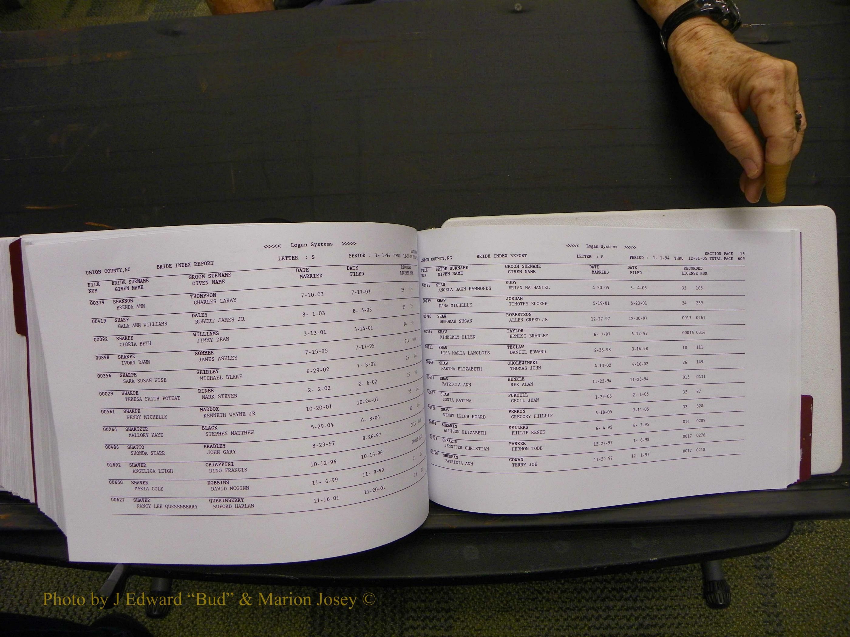 Union Co, NC Marriages Male & Female Index, 1993-2005 (693).JPG