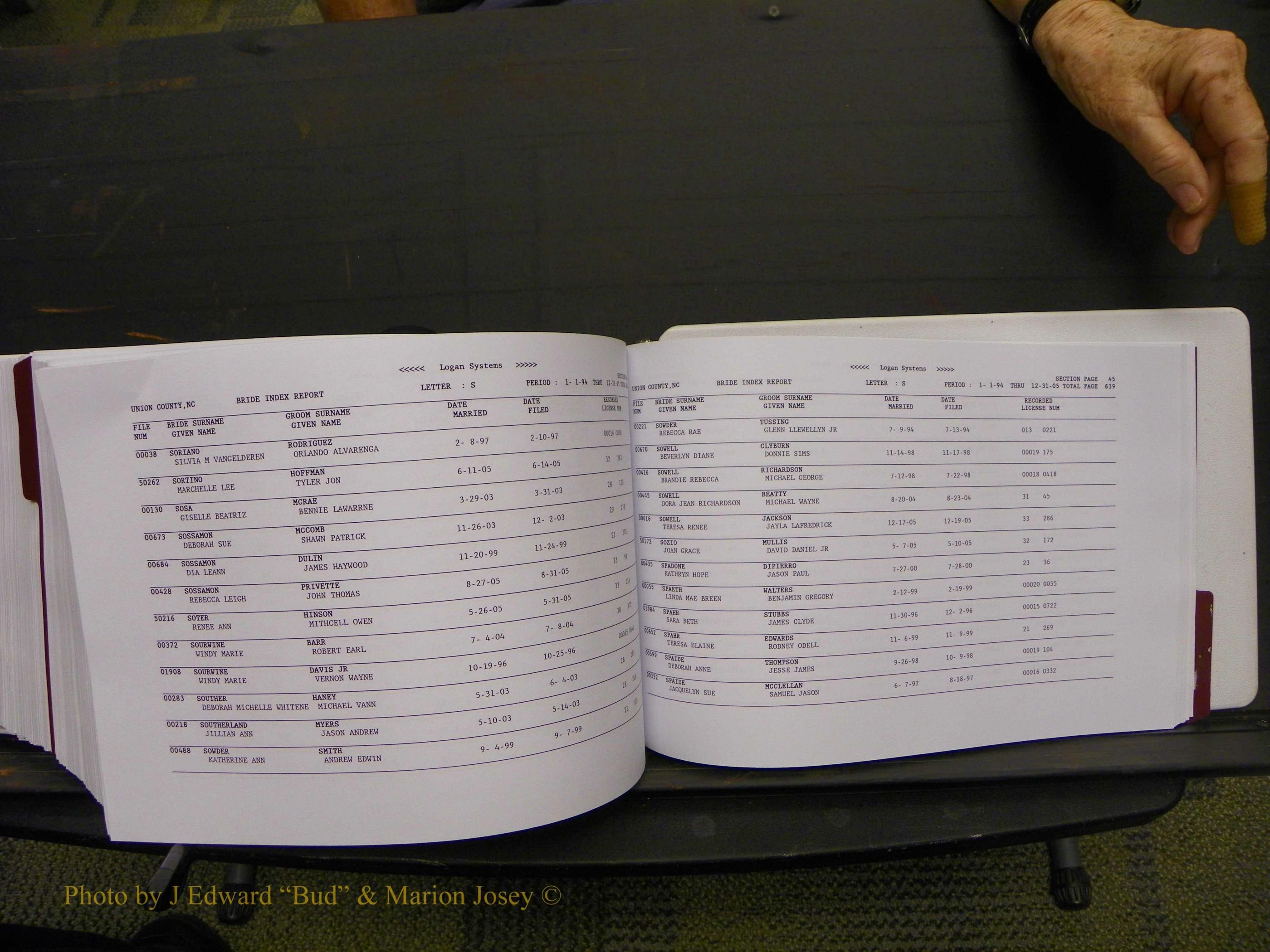 Union Co, NC Marriages Male & Female Index, 1993-2005 (708).JPG