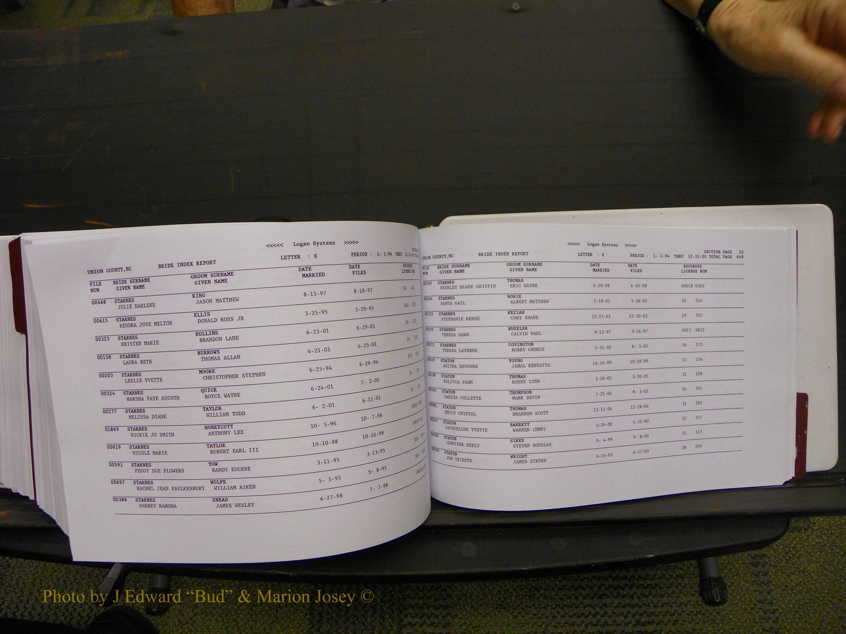 Union Co, NC Marriages Male & Female Index, 1993-2005 (714).JPG