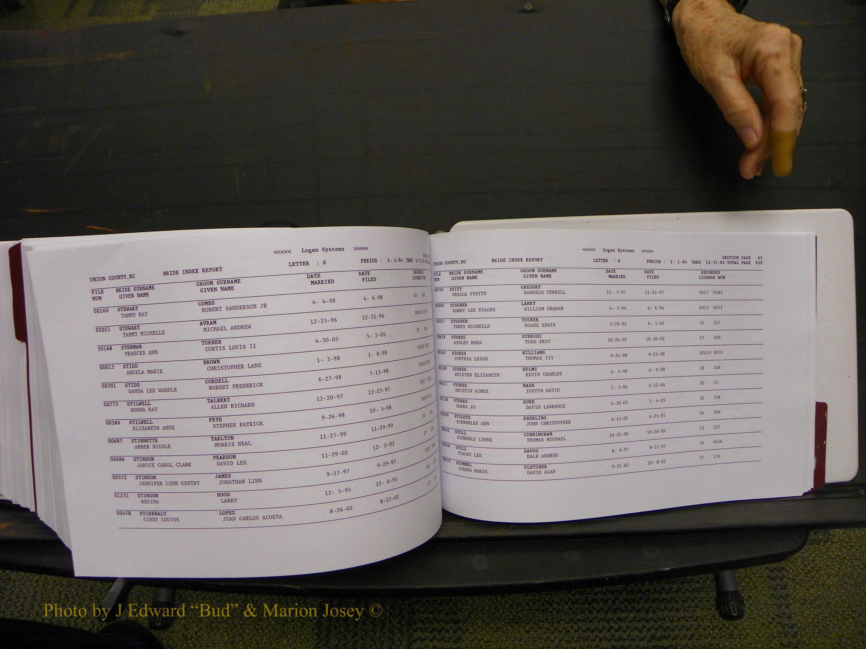 Union Co, NC Marriages Male & Female Index, 1993-2005 (719).JPG