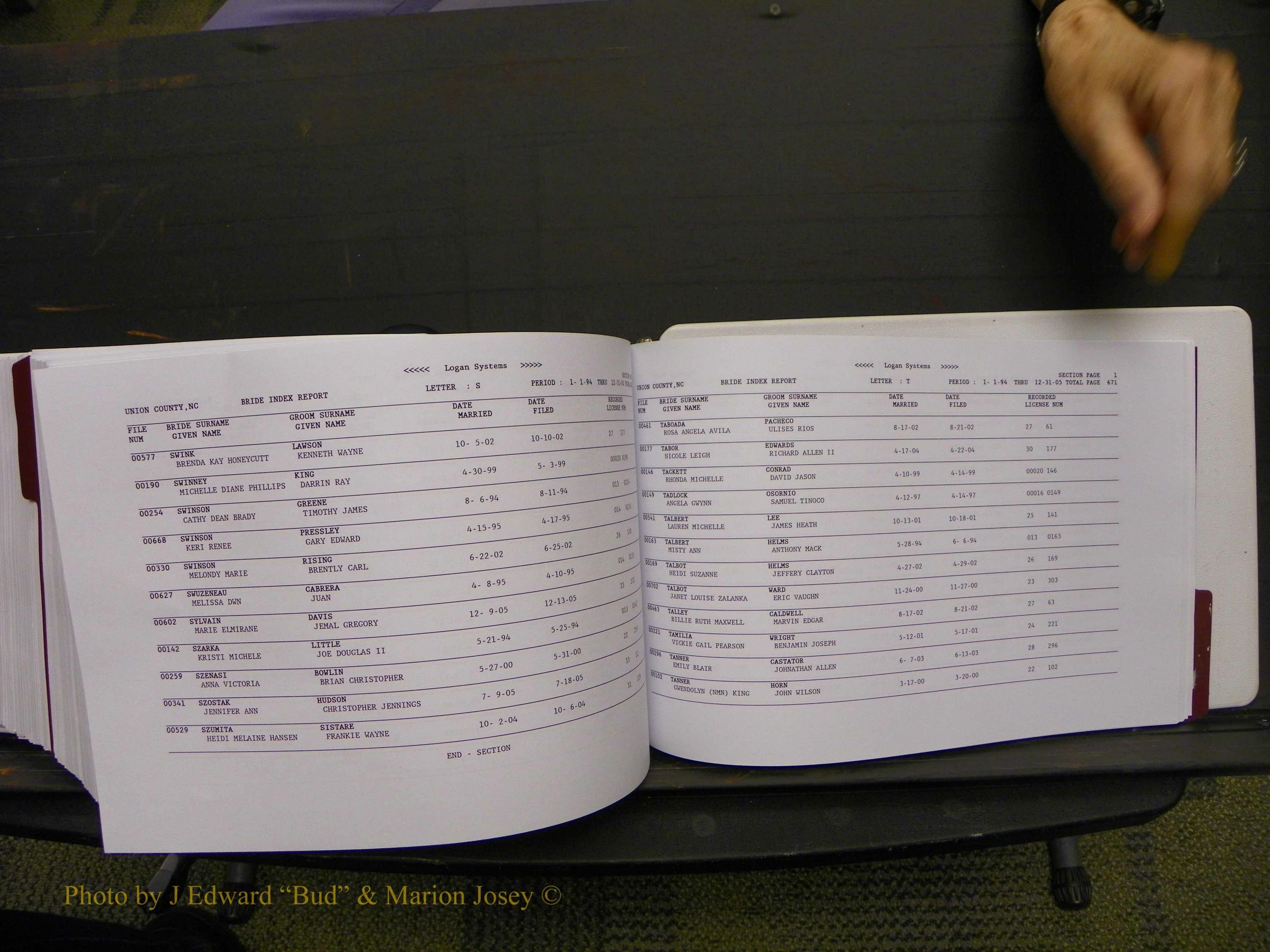 Union Co, NC Marriages Male & Female Index, 1993-2005 (724).JPG