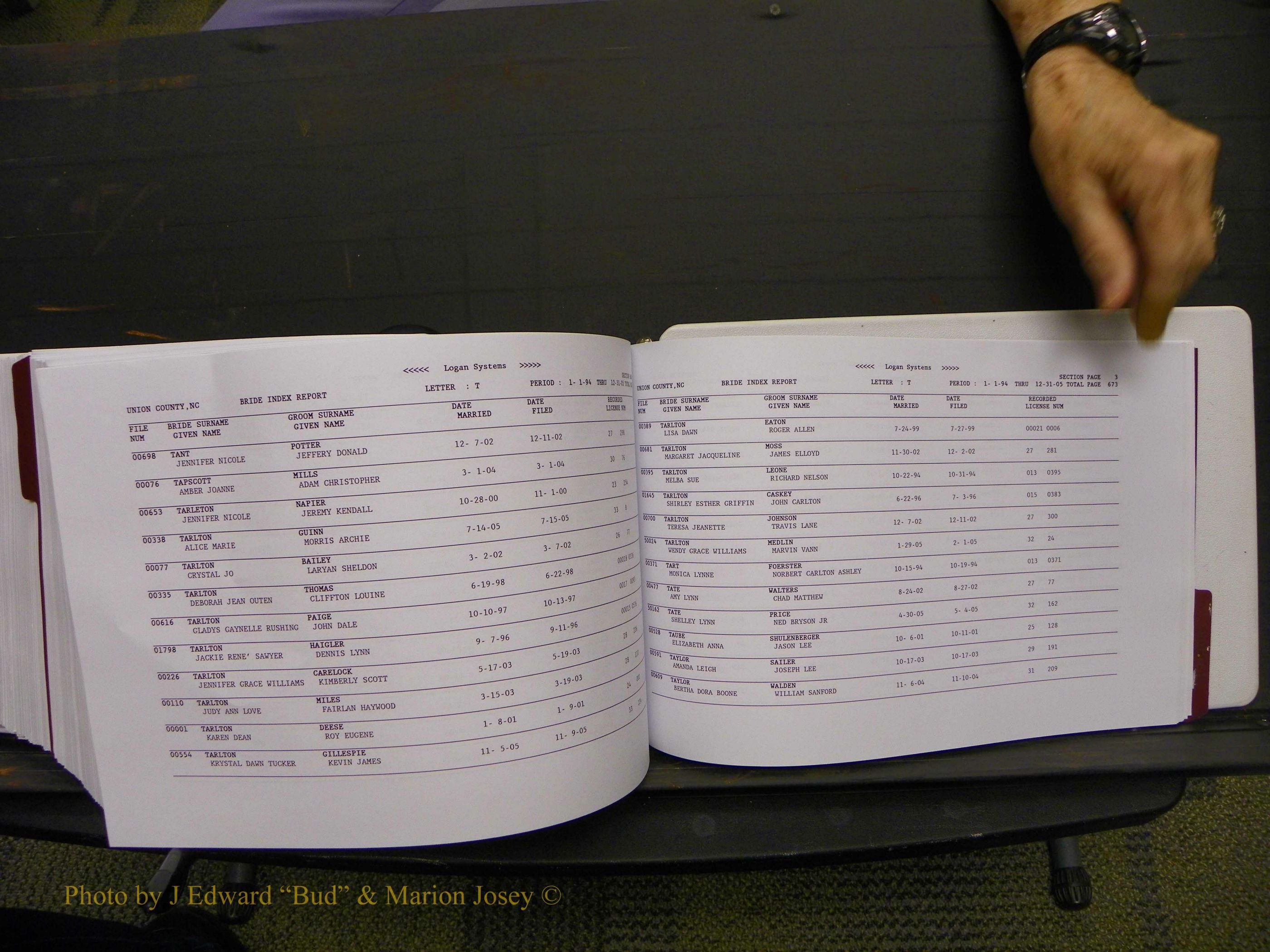 Union Co, NC Marriages Male & Female Index, 1993-2005 (726).JPG