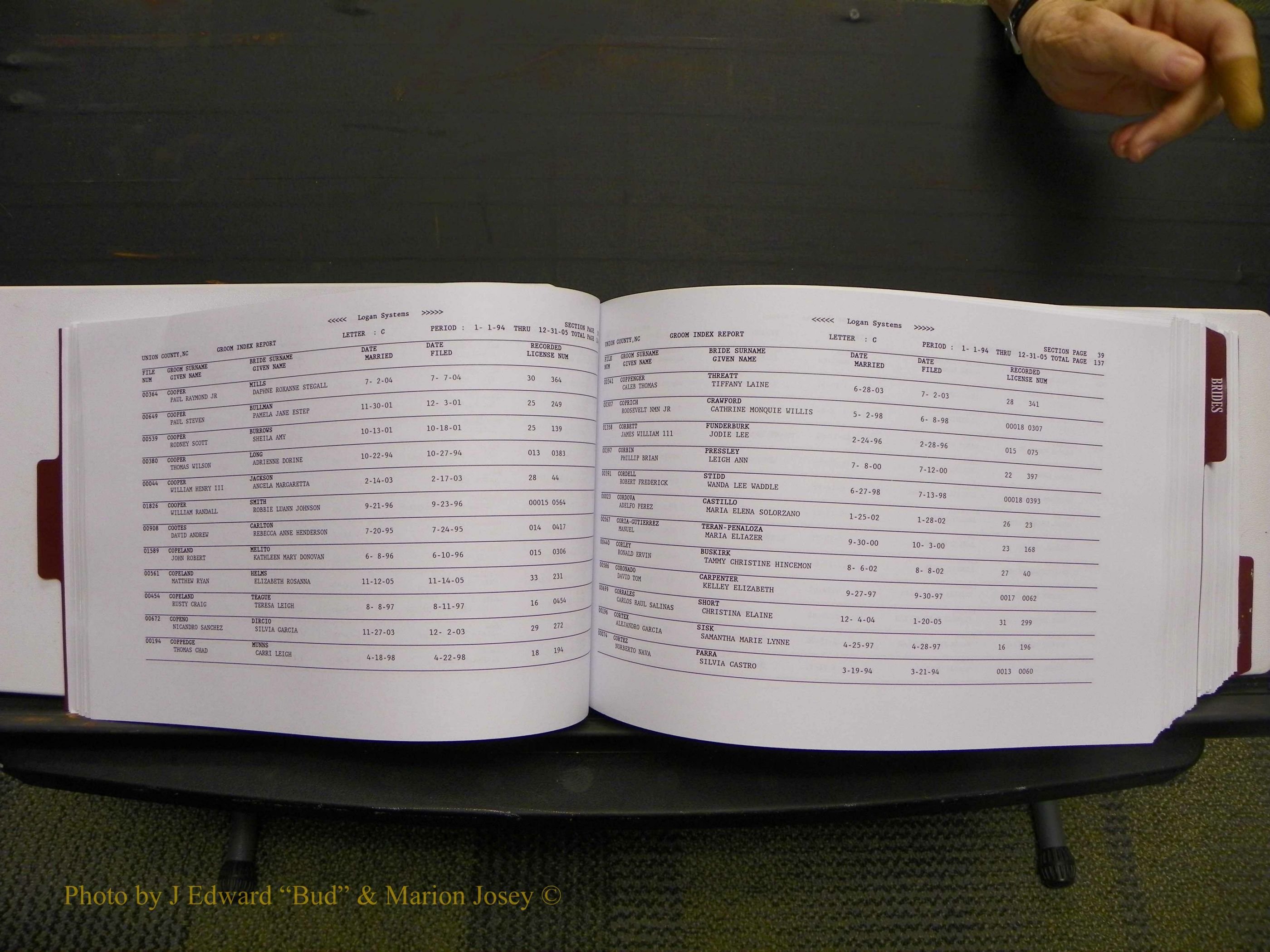 Union Co, NC Marriages Male & Female Index, 1993-2005 (73).JPG