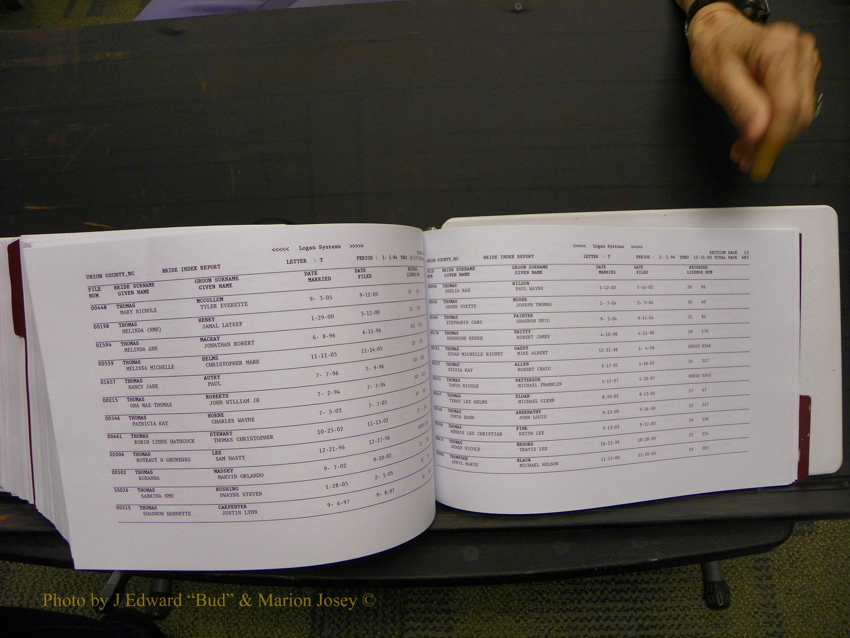 Union Co, NC Marriages Male & Female Index, 1993-2005 (731).JPG