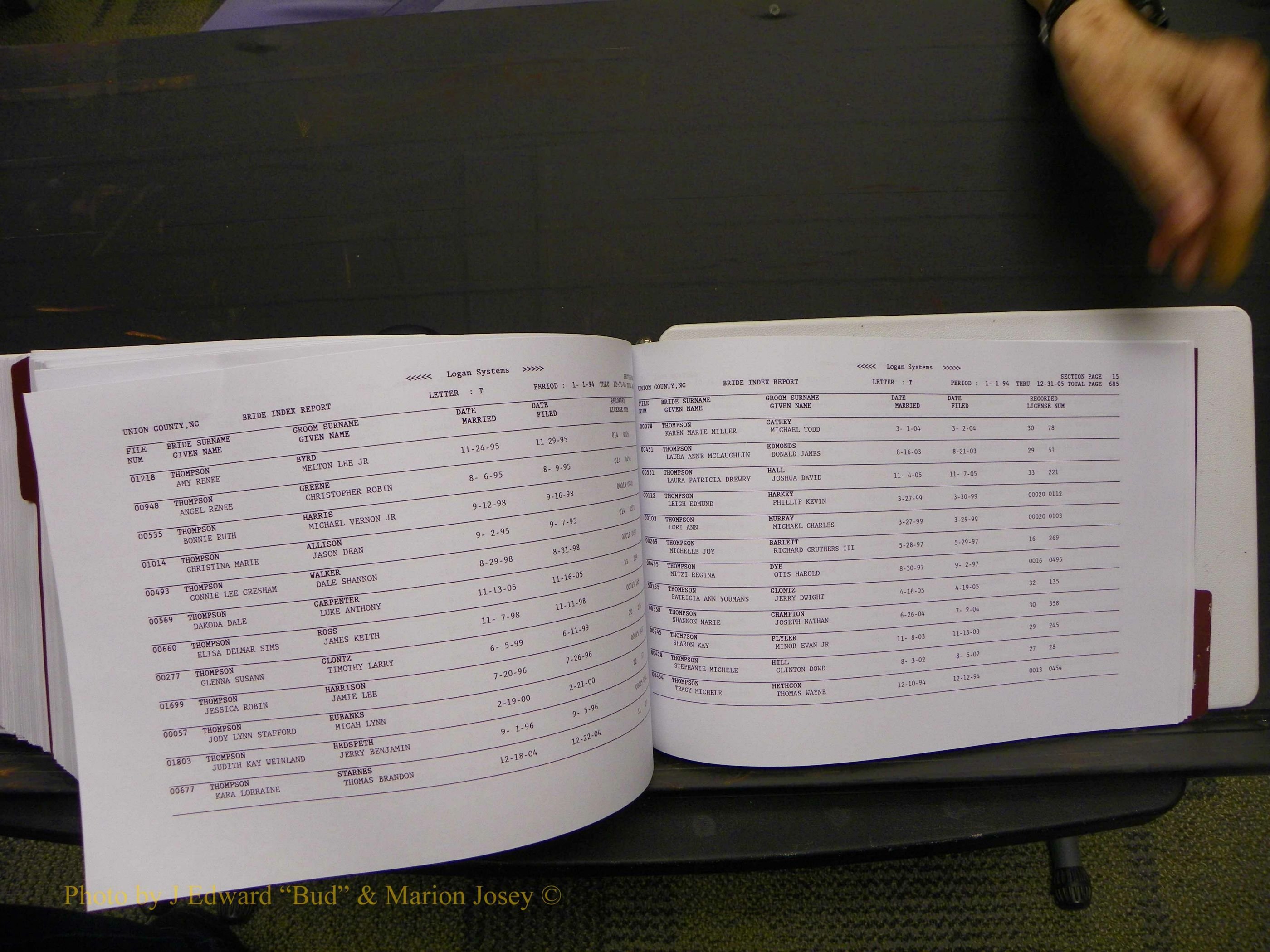 Union Co, NC Marriages Male & Female Index, 1993-2005 (732).JPG