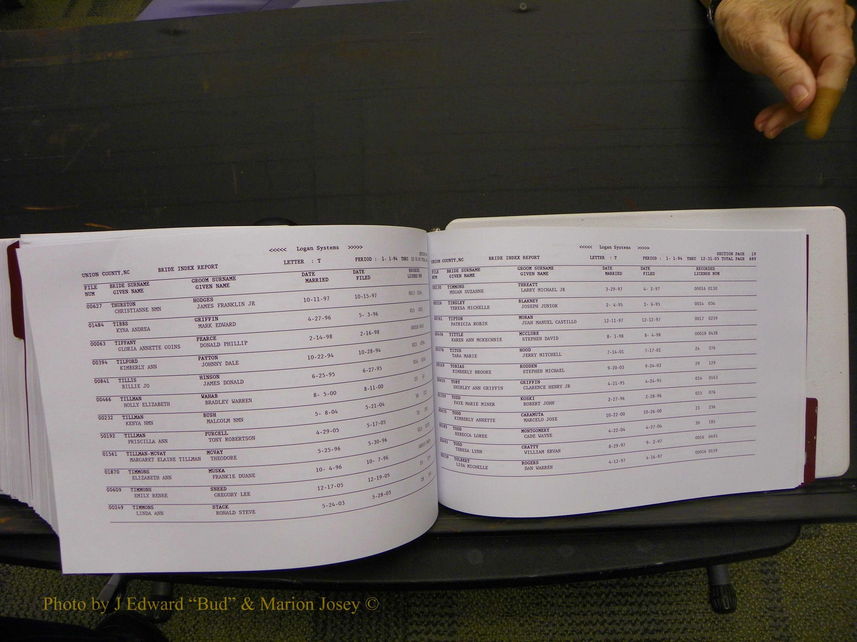 Union Co, NC Marriages Male & Female Index, 1993-2005 (733).JPG