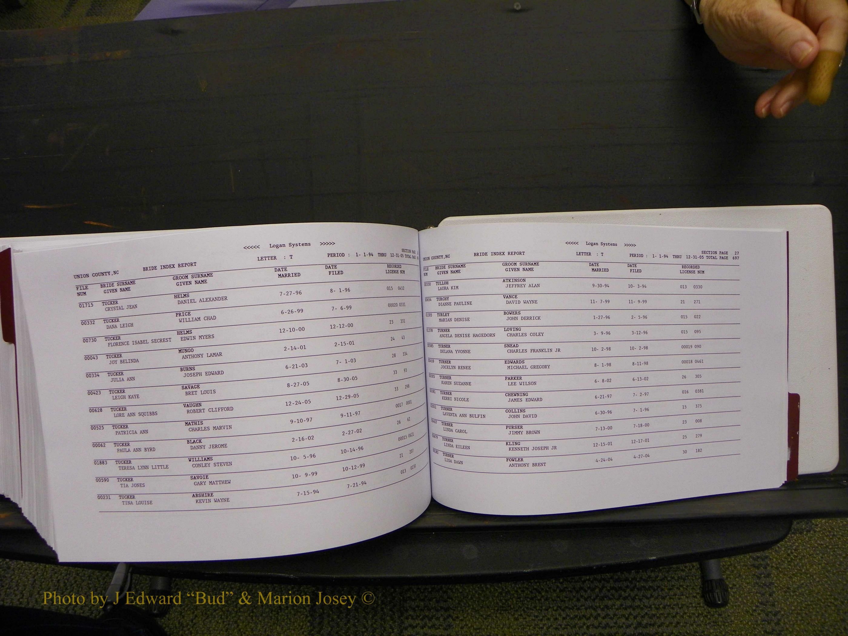 Union Co, NC Marriages Male & Female Index, 1993-2005 (739).JPG