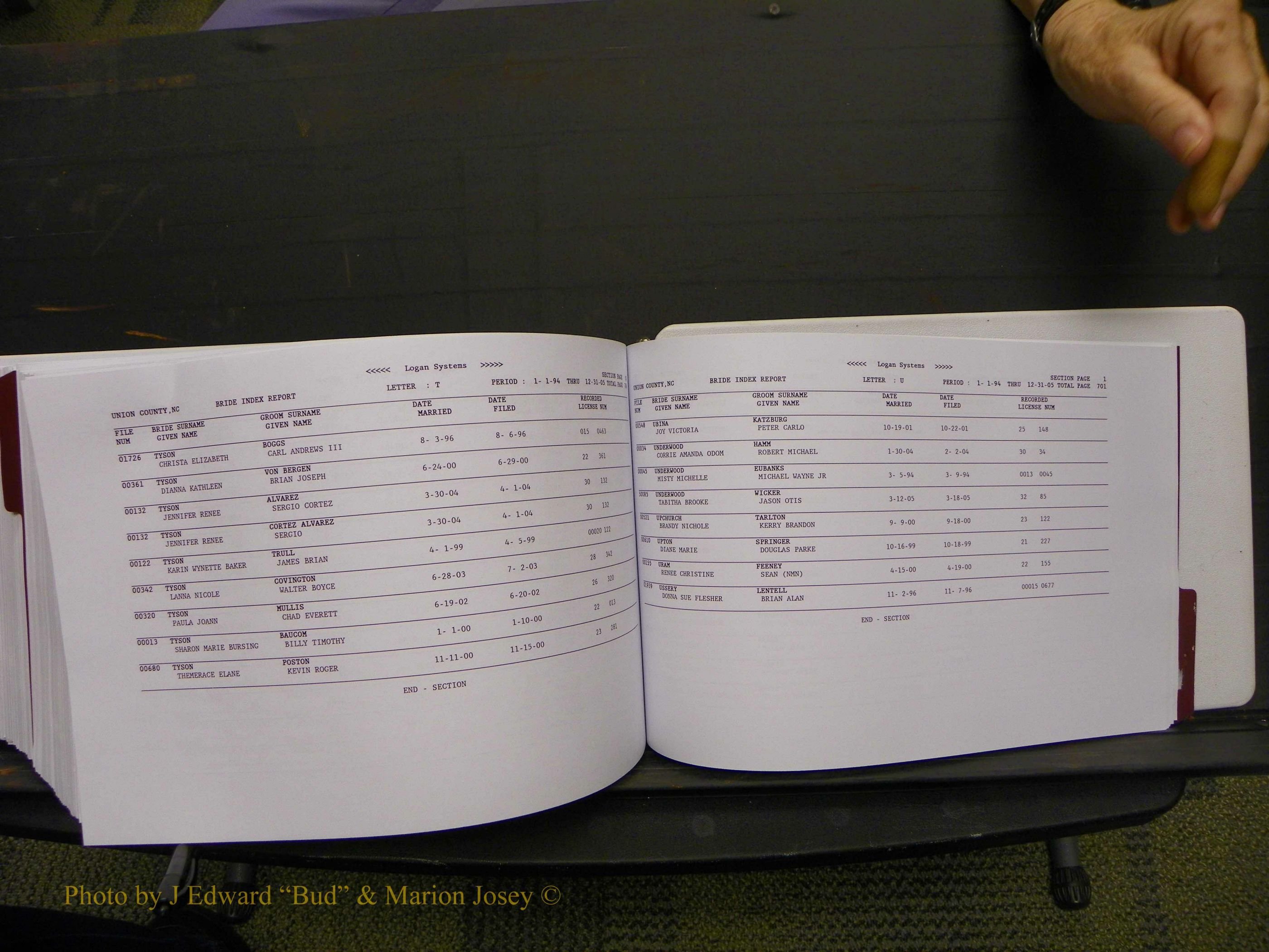 Union Co, NC Marriages Male & Female Index, 1993-2005 (741).JPG
