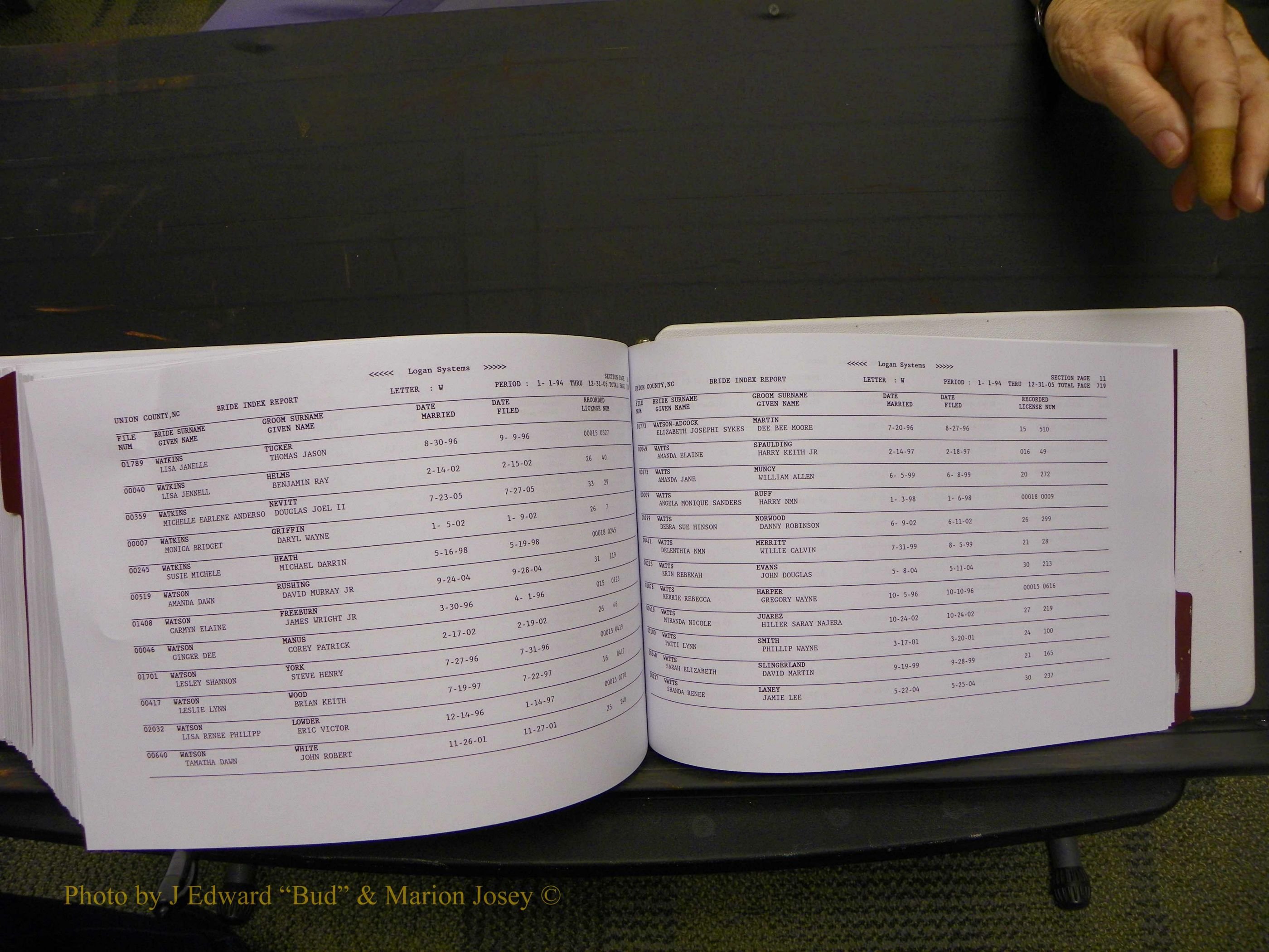 Union Co, NC Marriages Male & Female Index, 1993-2005 (750).JPG