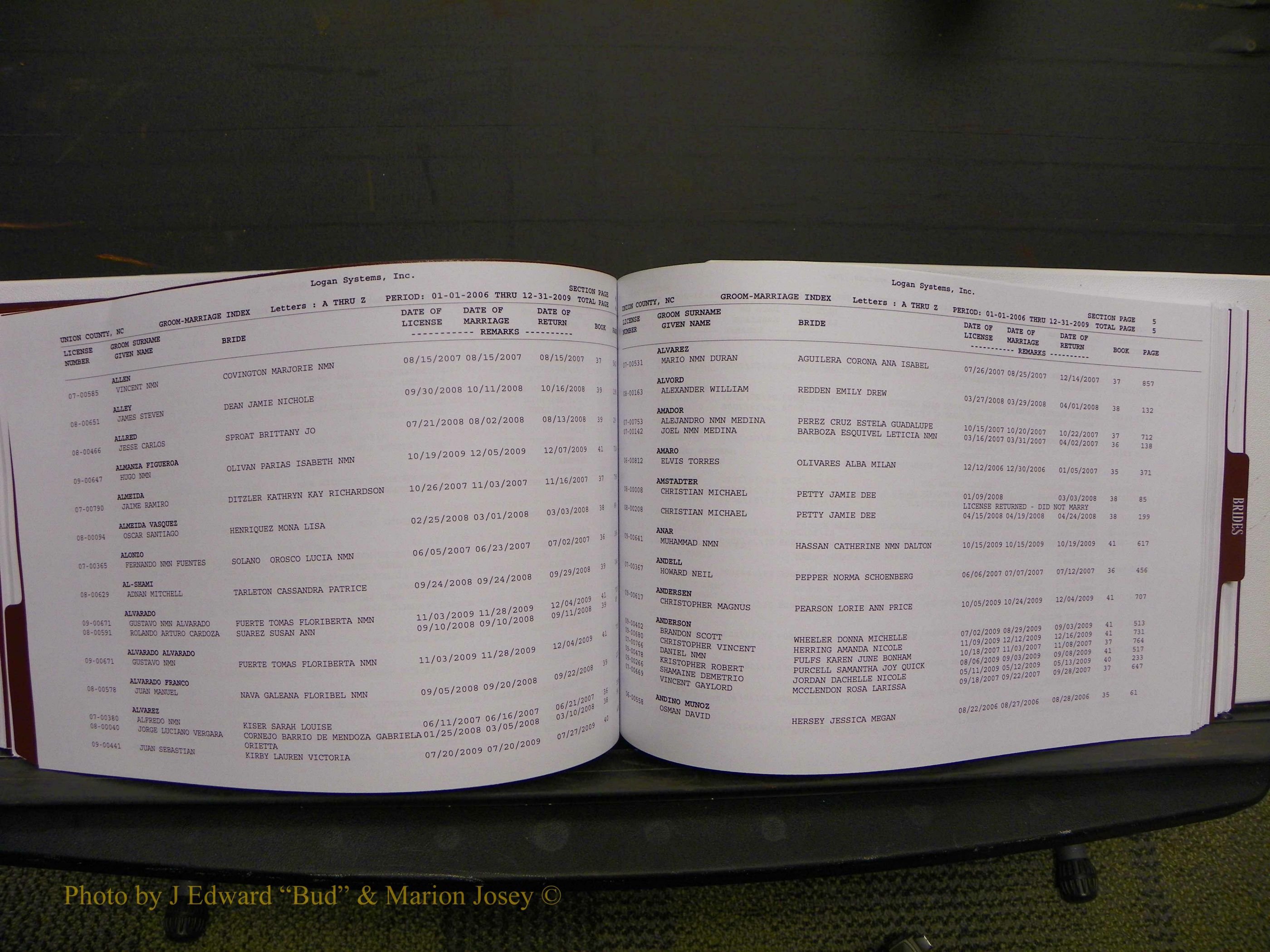 Union Co, NC Marriages Male & Female Index, 2006-2010 (130).JPG