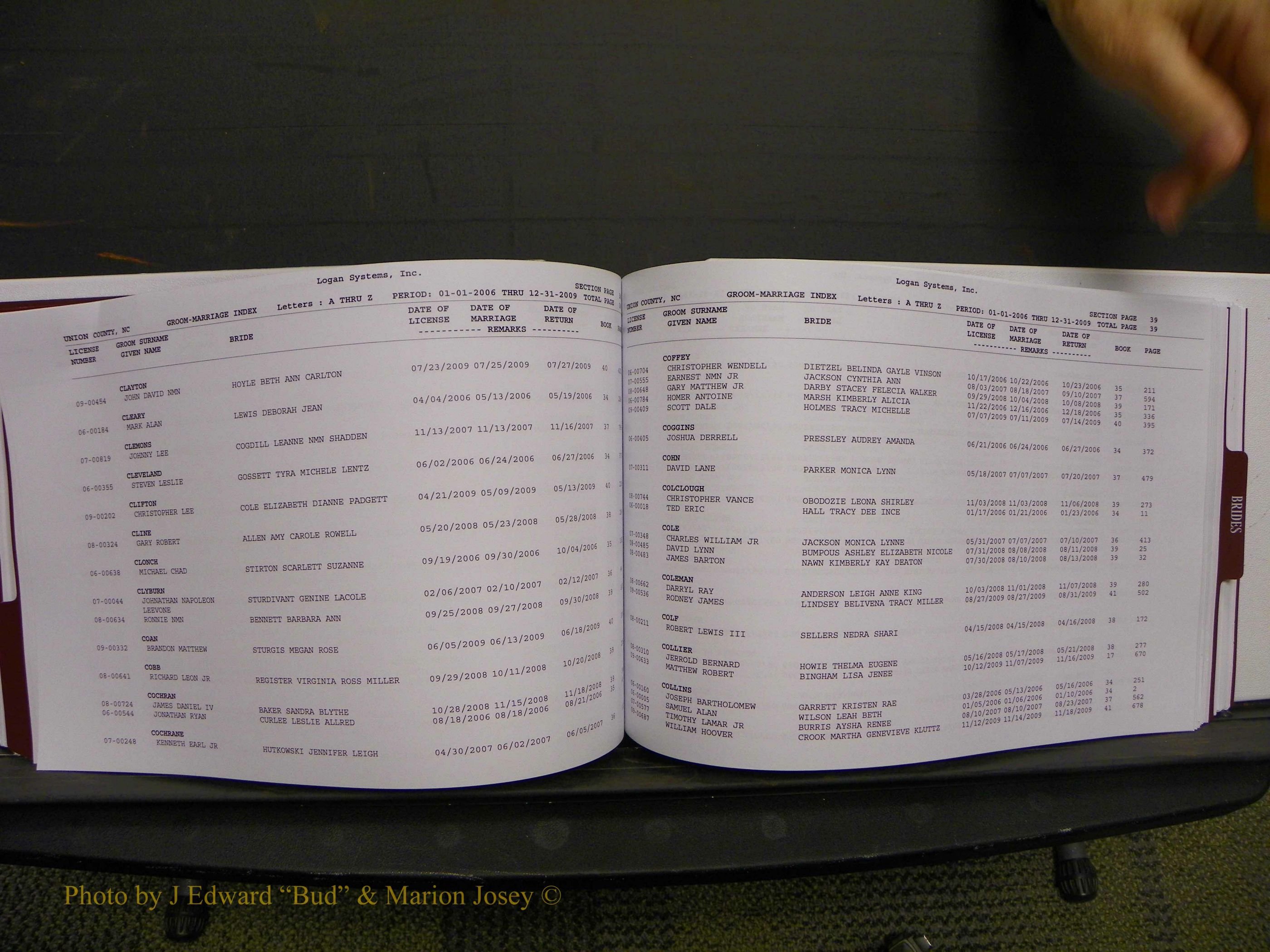 Union Co, NC Marriages Male & Female Index, 2006-2010 (148).JPG