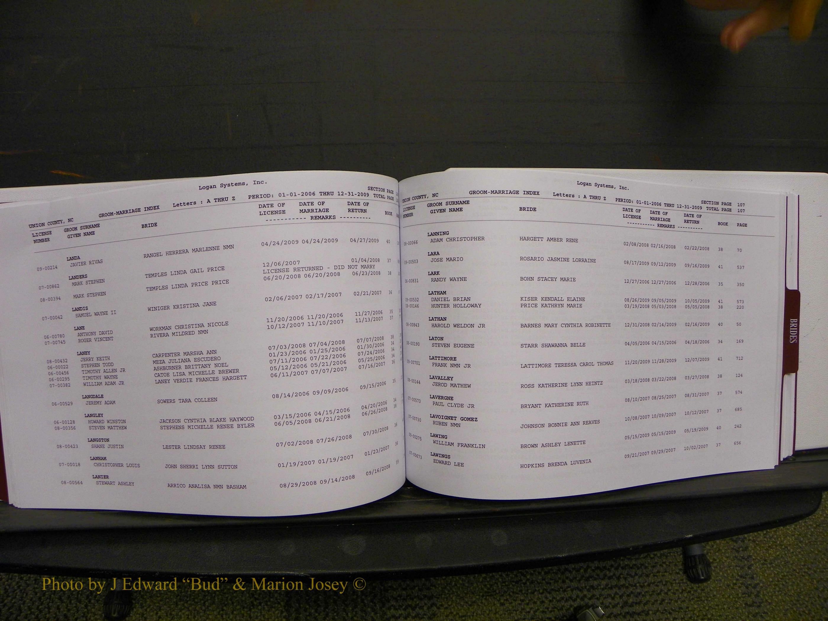 Union Co, NC Marriages Male & Female Index, 2006-2010 (181).JPG