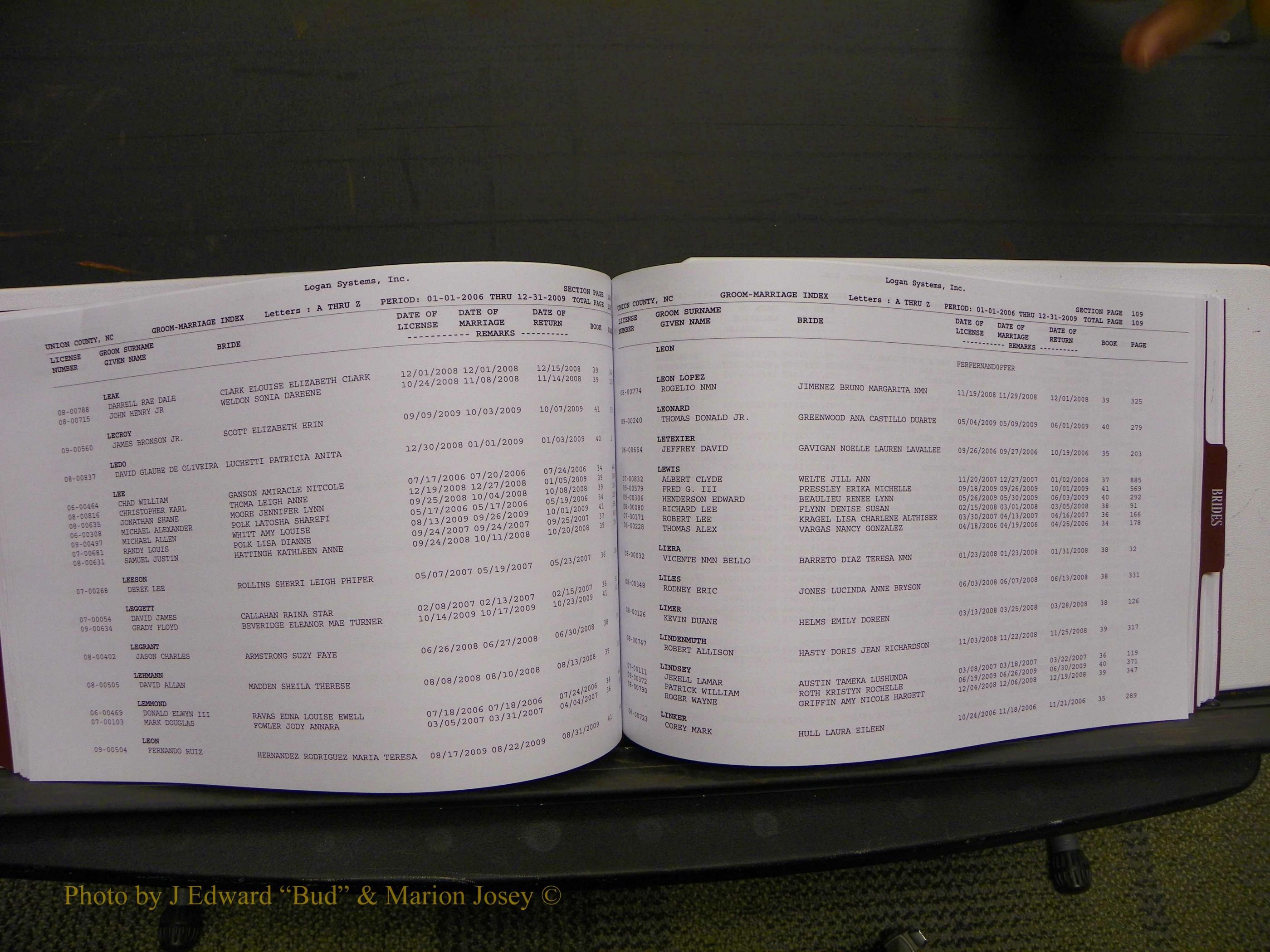 Union Co, NC Marriages Male & Female Index, 2006-2010 (182).JPG