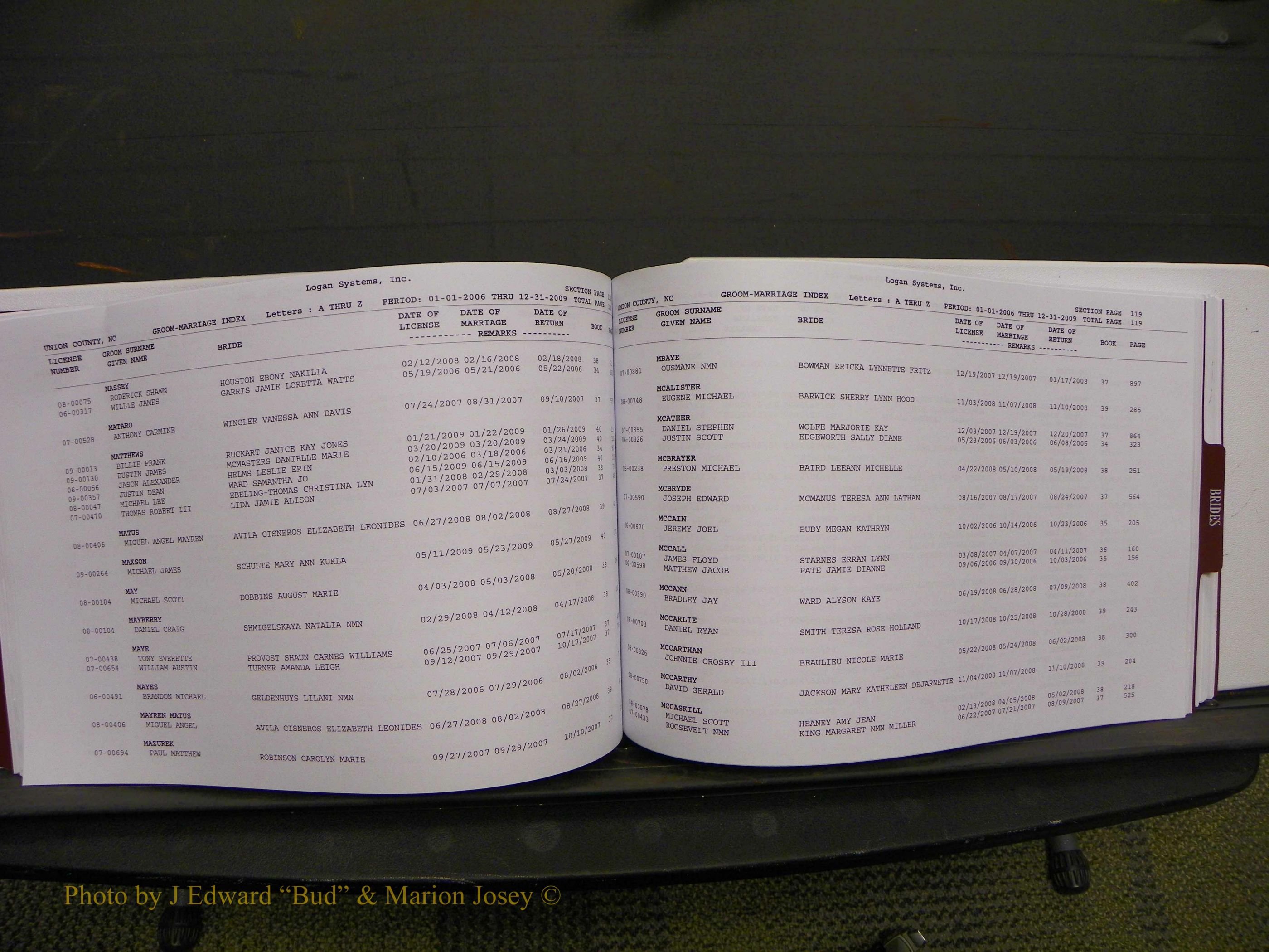 Union Co, NC Marriages Male & Female Index, 2006-2010 (187).JPG