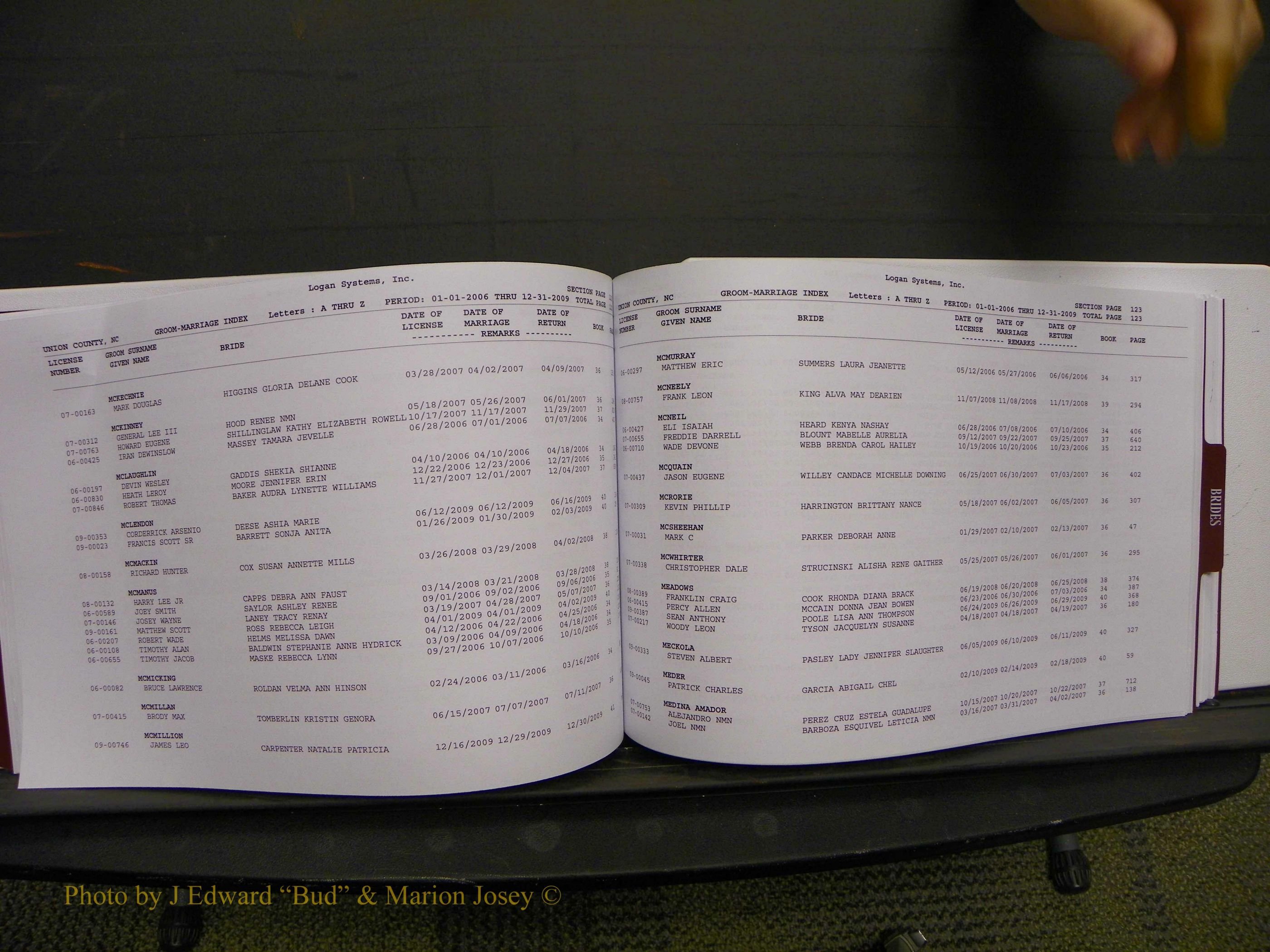 Union Co, NC Marriages Male & Female Index, 2006-2010 (189).JPG