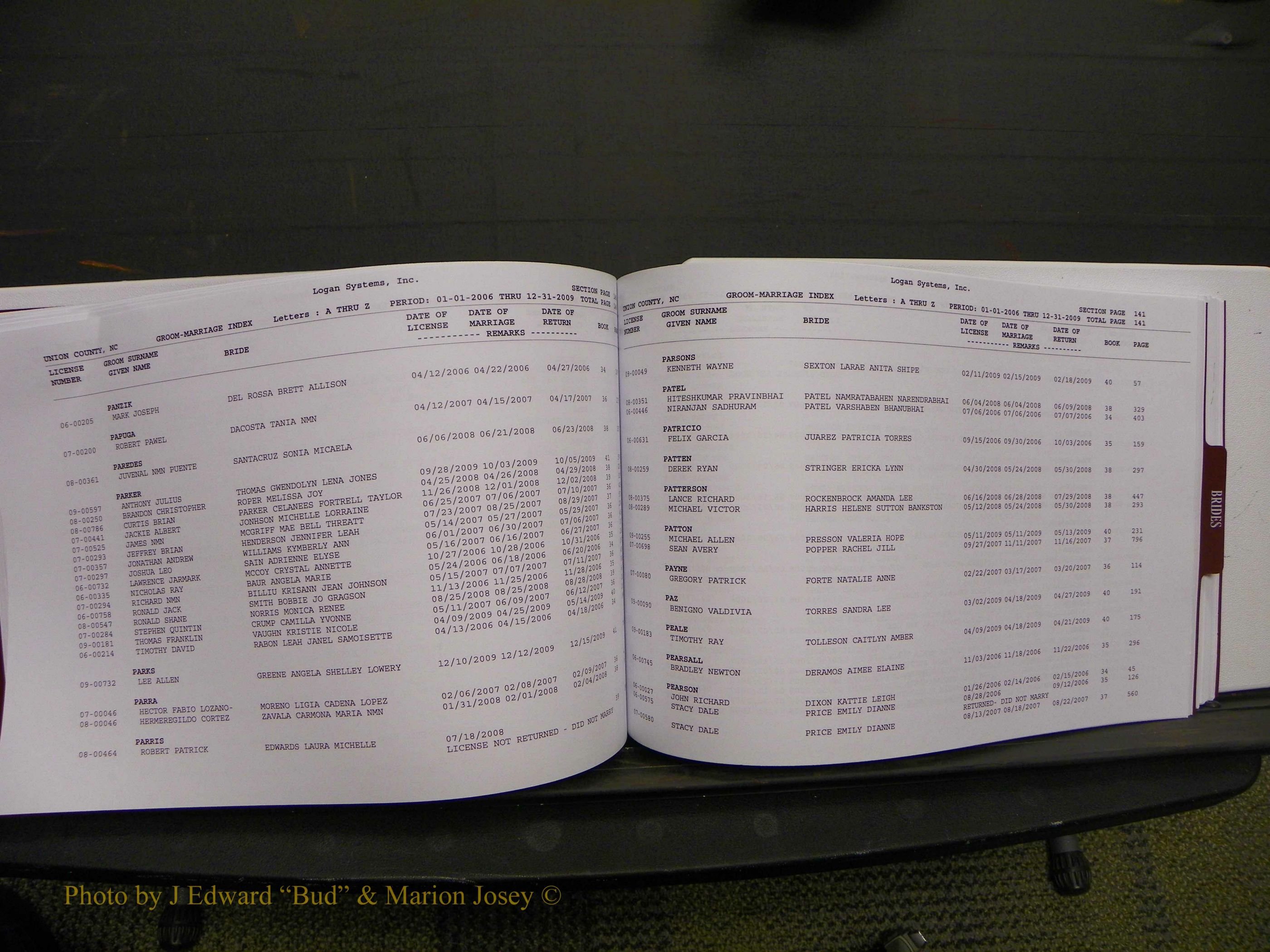 Union Co, NC Marriages Male & Female Index, 2006-2010 (198).JPG