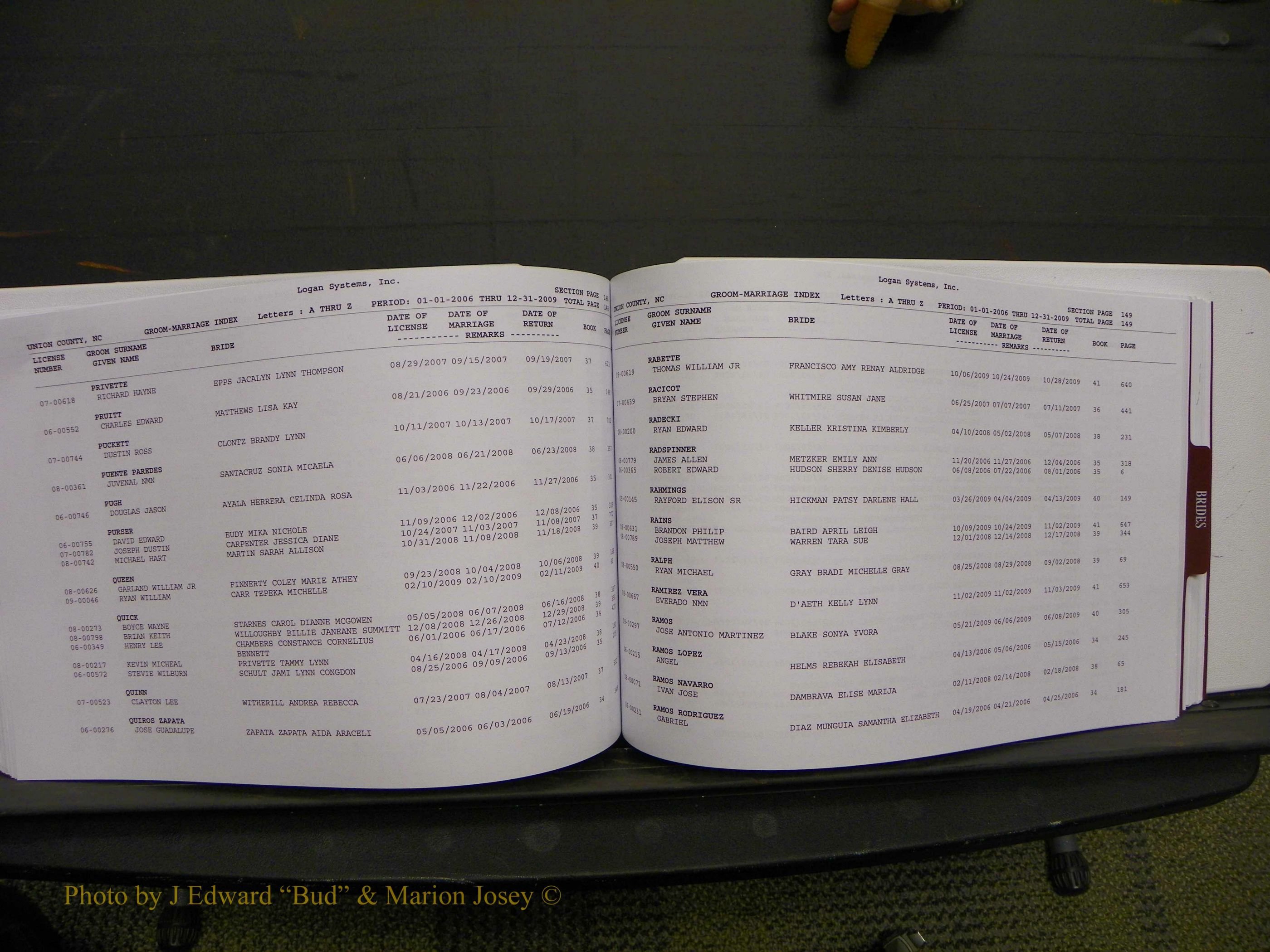 Union Co, NC Marriages Male & Female Index, 2006-2010 (201).JPG