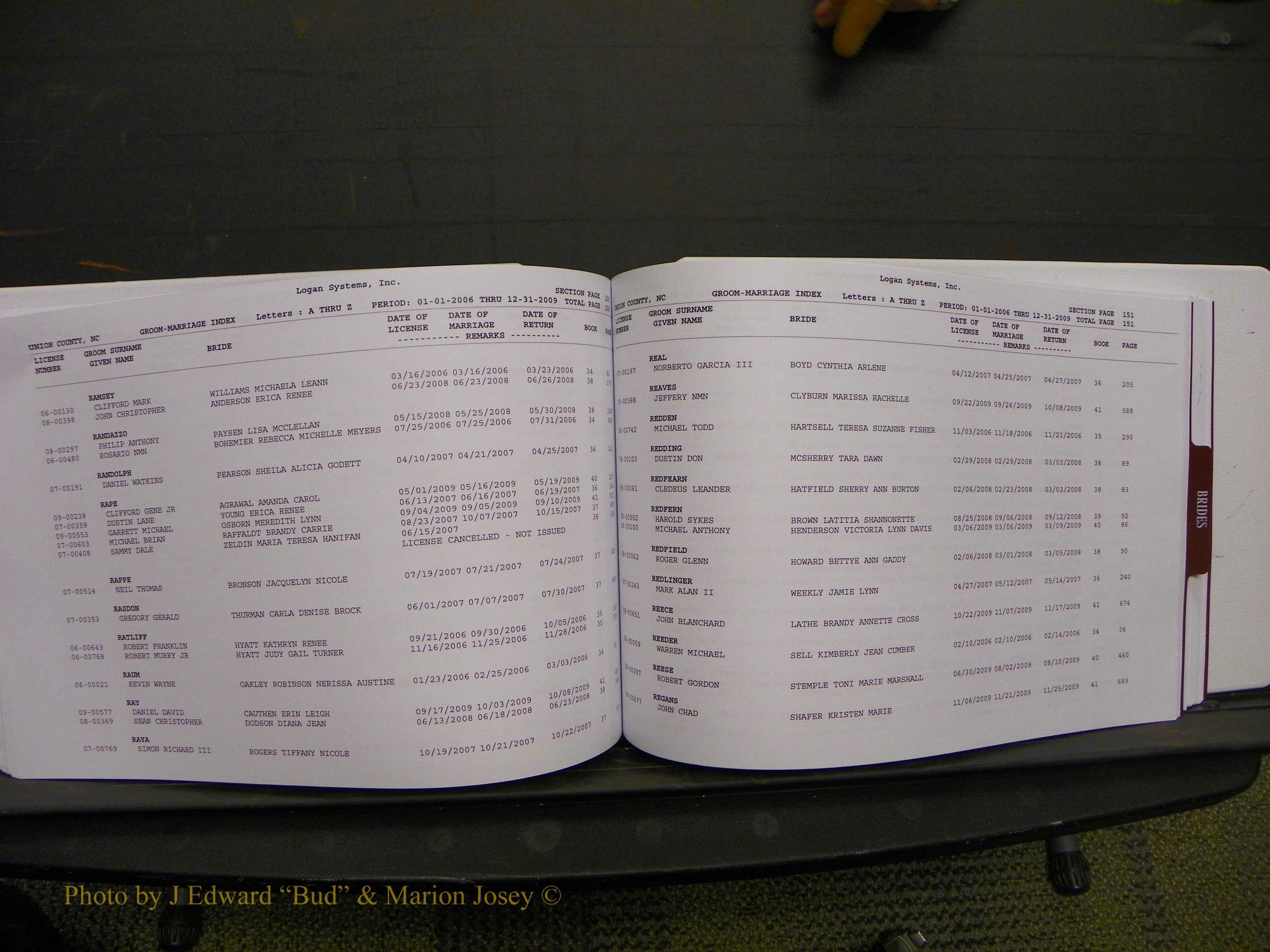 Union Co, NC Marriages Male & Female Index, 2006-2010 (203).JPG