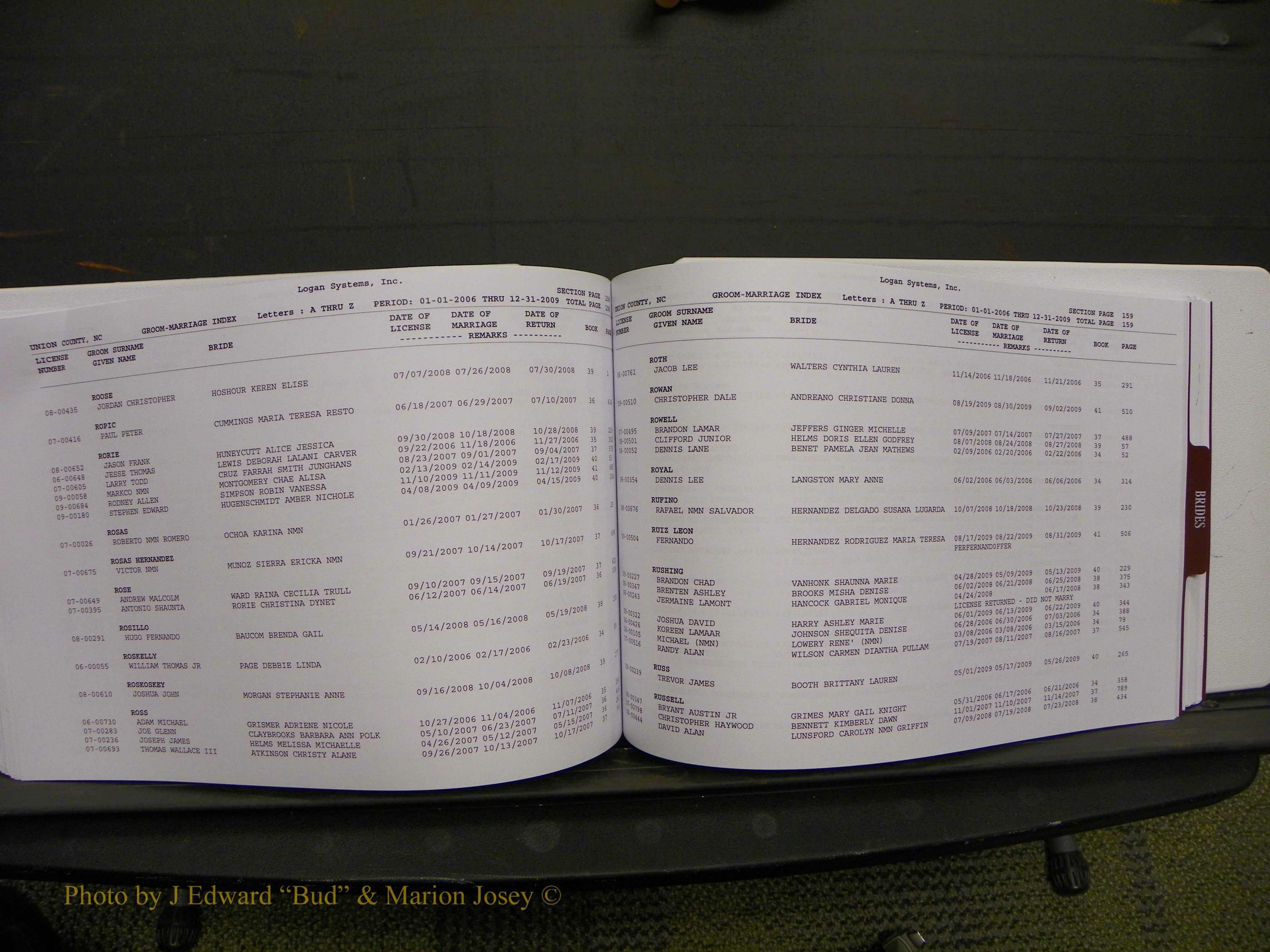 Union Co, NC Marriages Male & Female Index, 2006-2010 (207).JPG