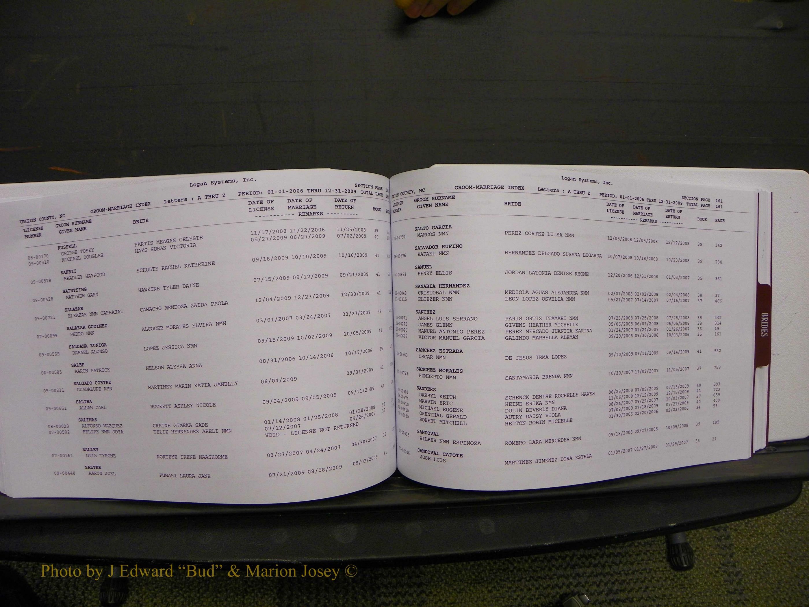 Union Co, NC Marriages Male & Female Index, 2006-2010 (208).JPG