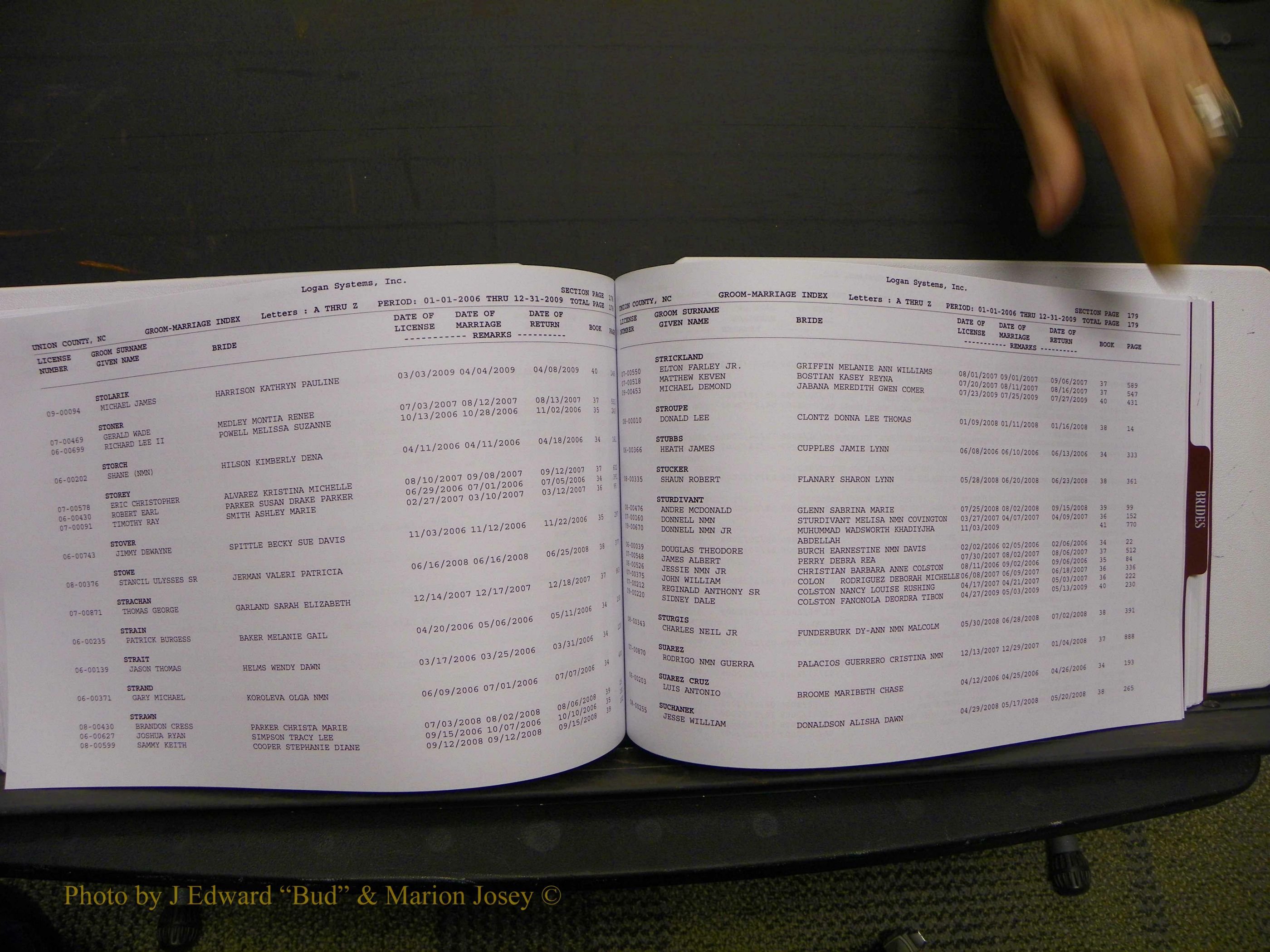 Union Co, NC Marriages Male & Female Index, 2006-2010 (217).JPG