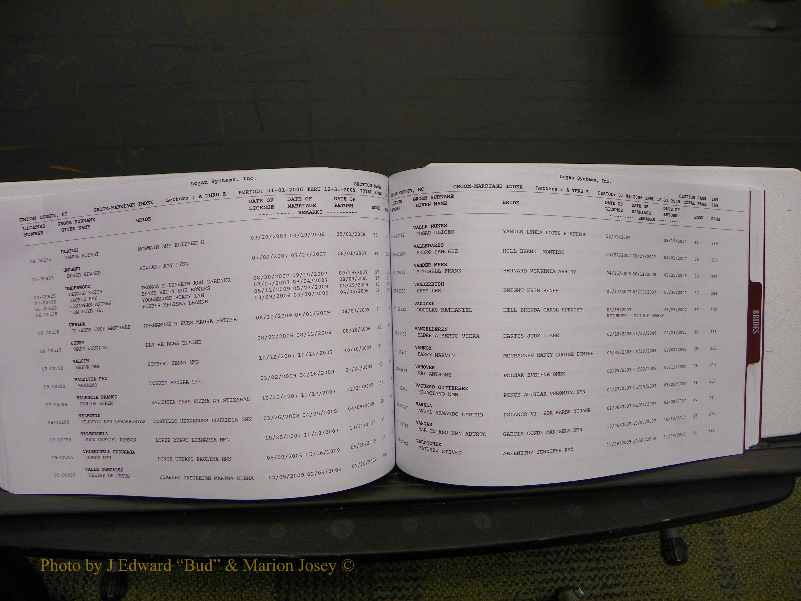 Union Co, NC Marriages Male & Female Index, 2006-2010 (222).JPG