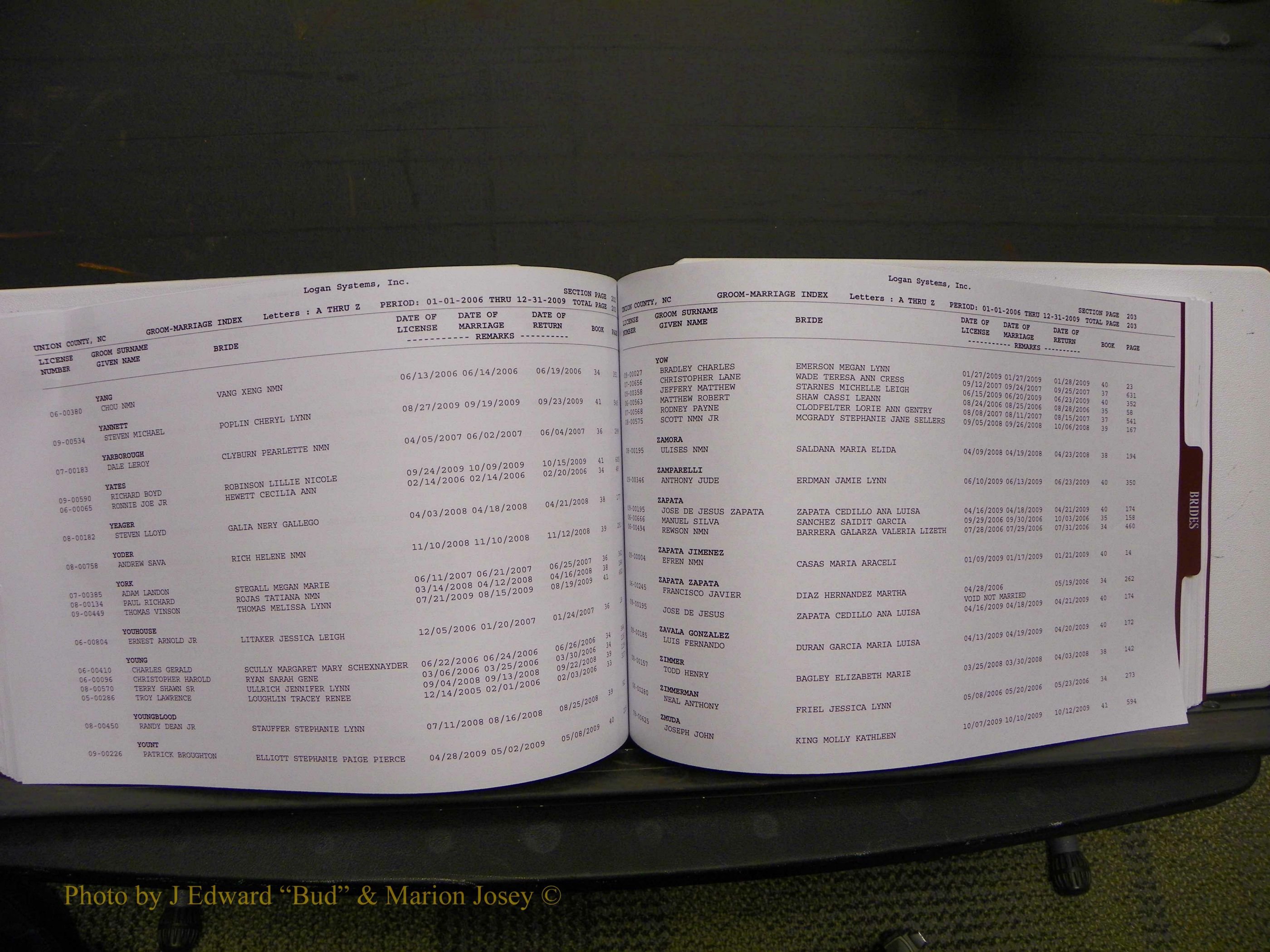 Union Co, NC Marriages Male & Female Index, 2006-2010 (229).JPG