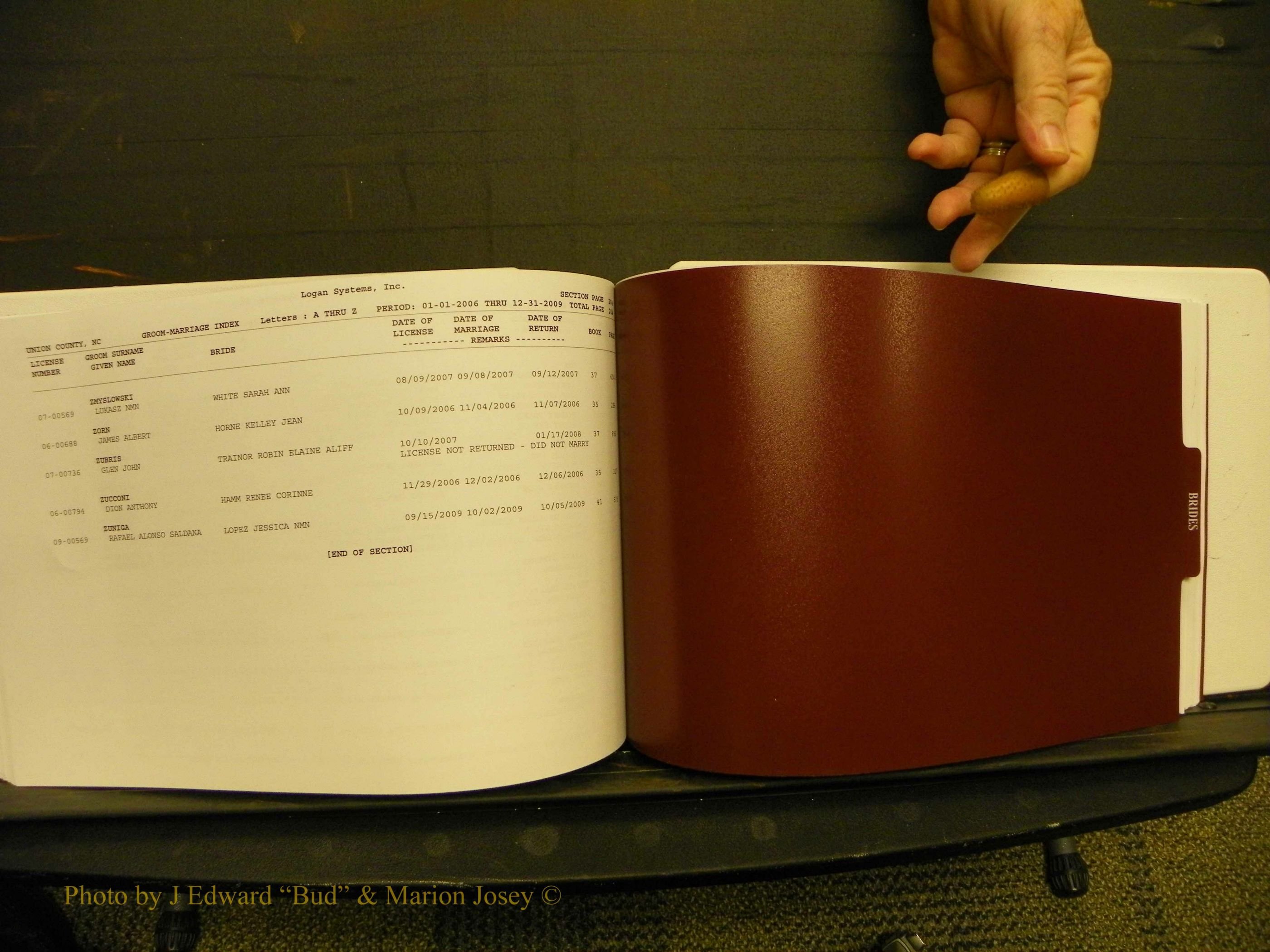 Union Co, NC Marriages Male & Female Index, 2006-2010 (230).JPG