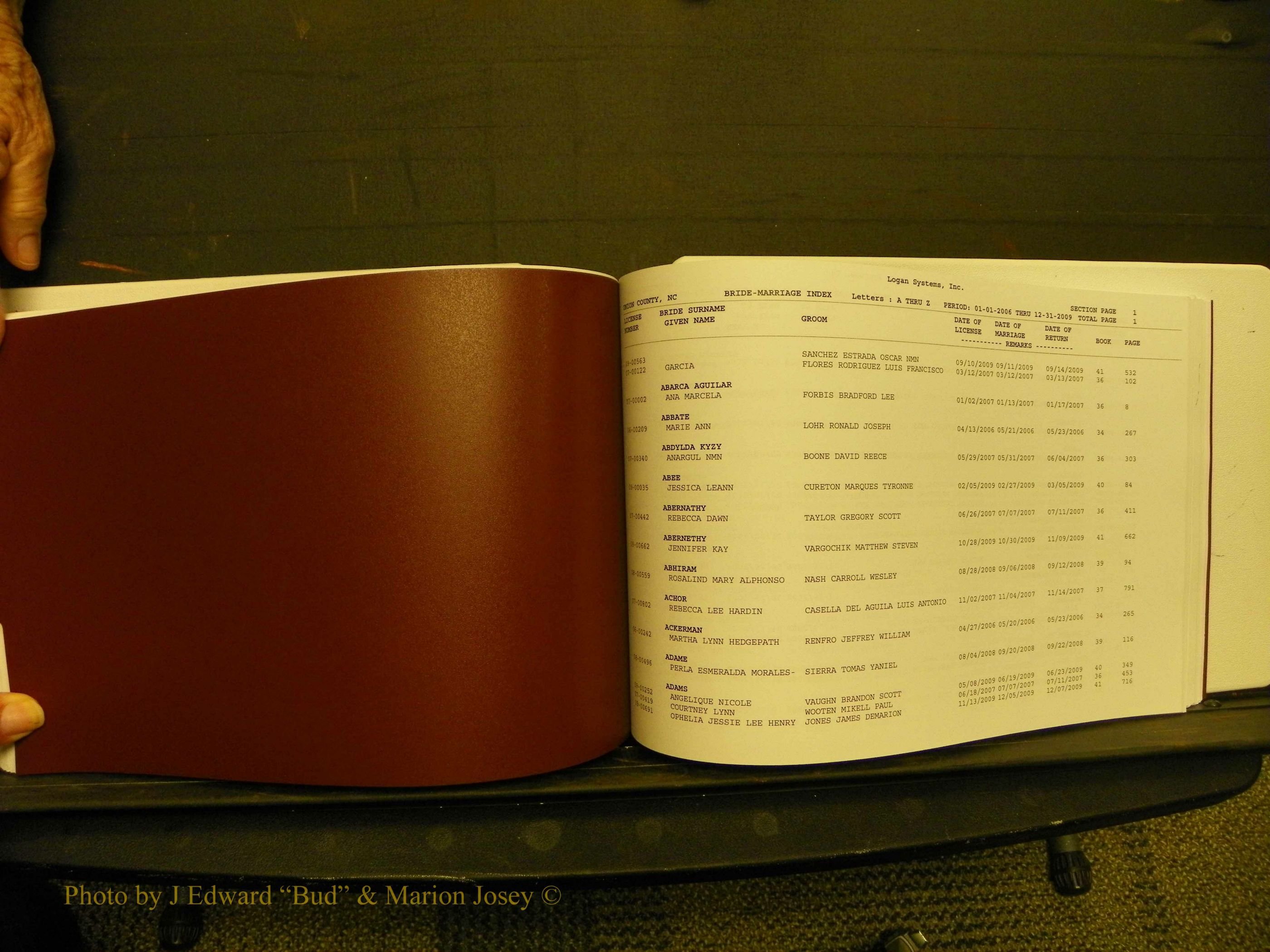 Union Co, NC Marriages Male & Female Index, 2006-2010 (231).JPG