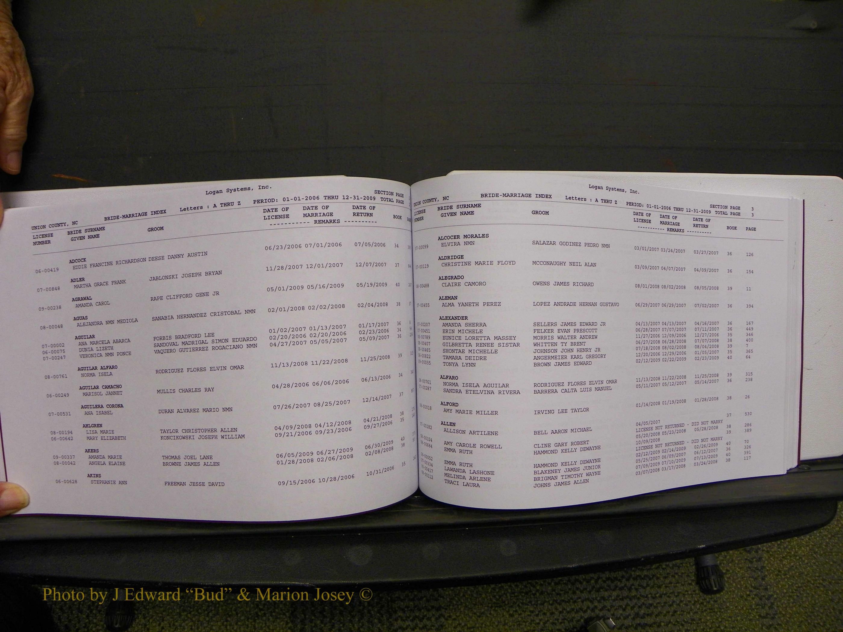 Union Co, NC Marriages Male & Female Index, 2006-2010 (232).JPG
