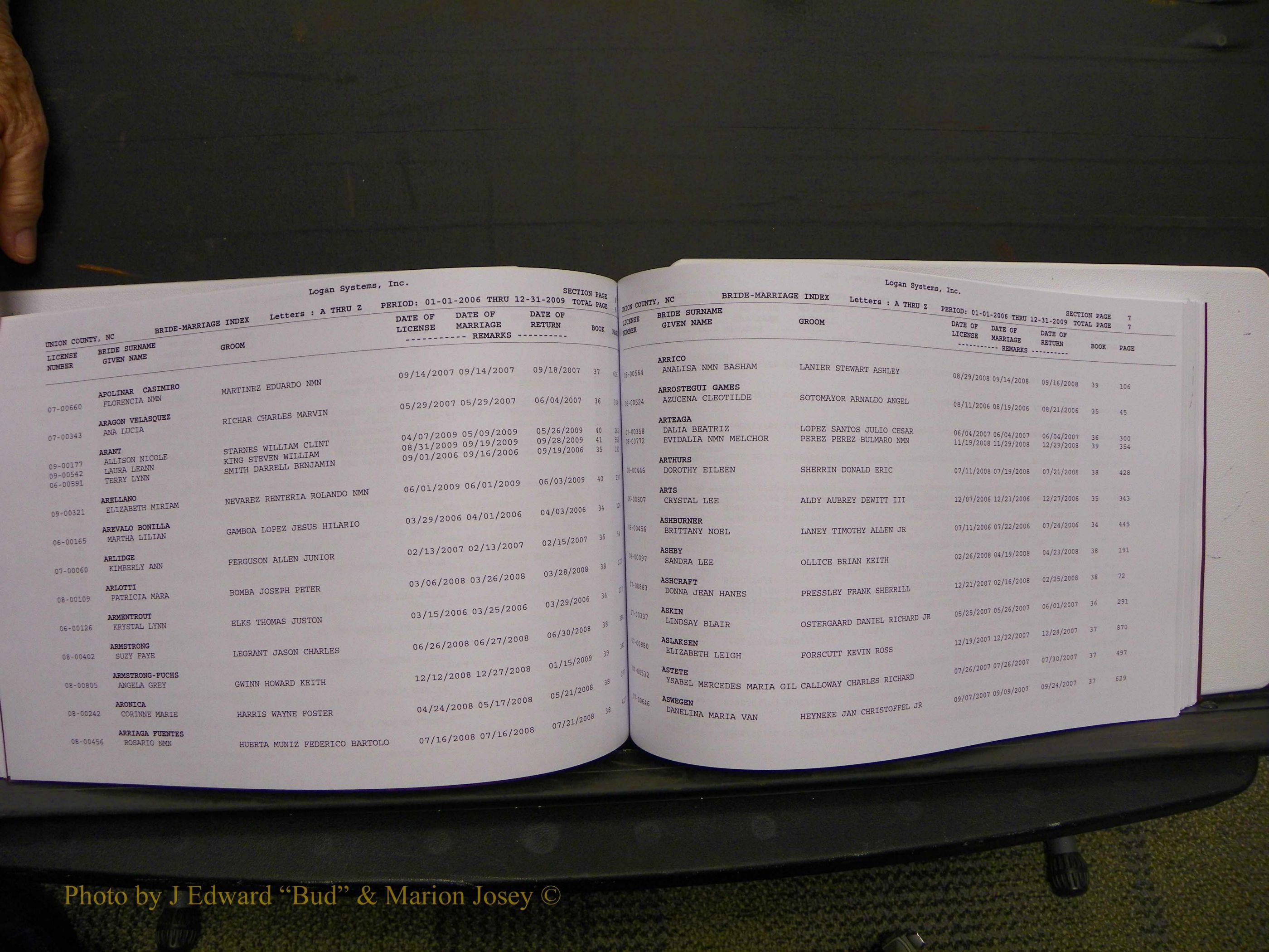 Union Co, NC Marriages Male & Female Index, 2006-2010 (233).JPG
