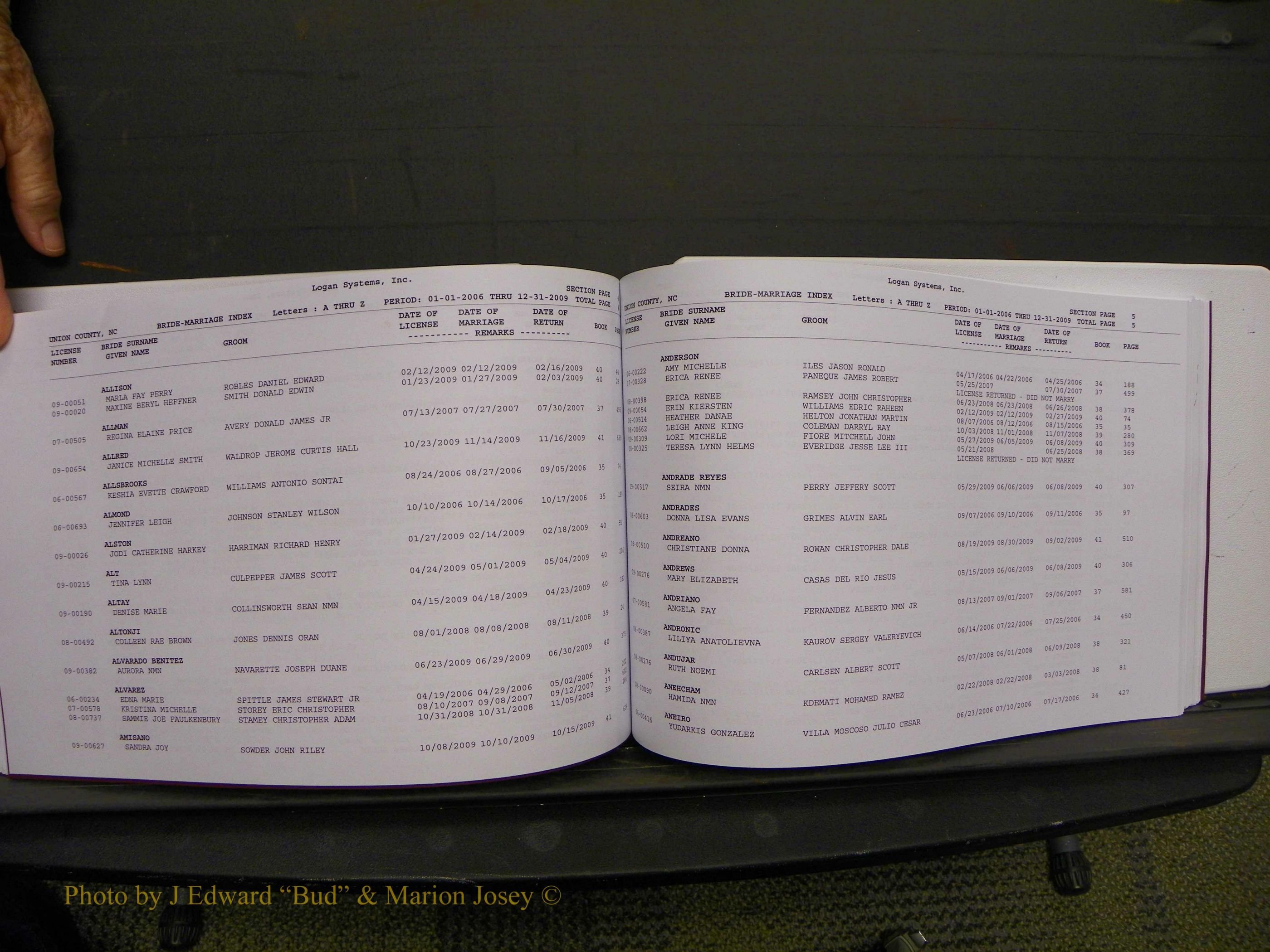 Union Co, NC Marriages Male & Female Index, 2006-2010 (234).JPG