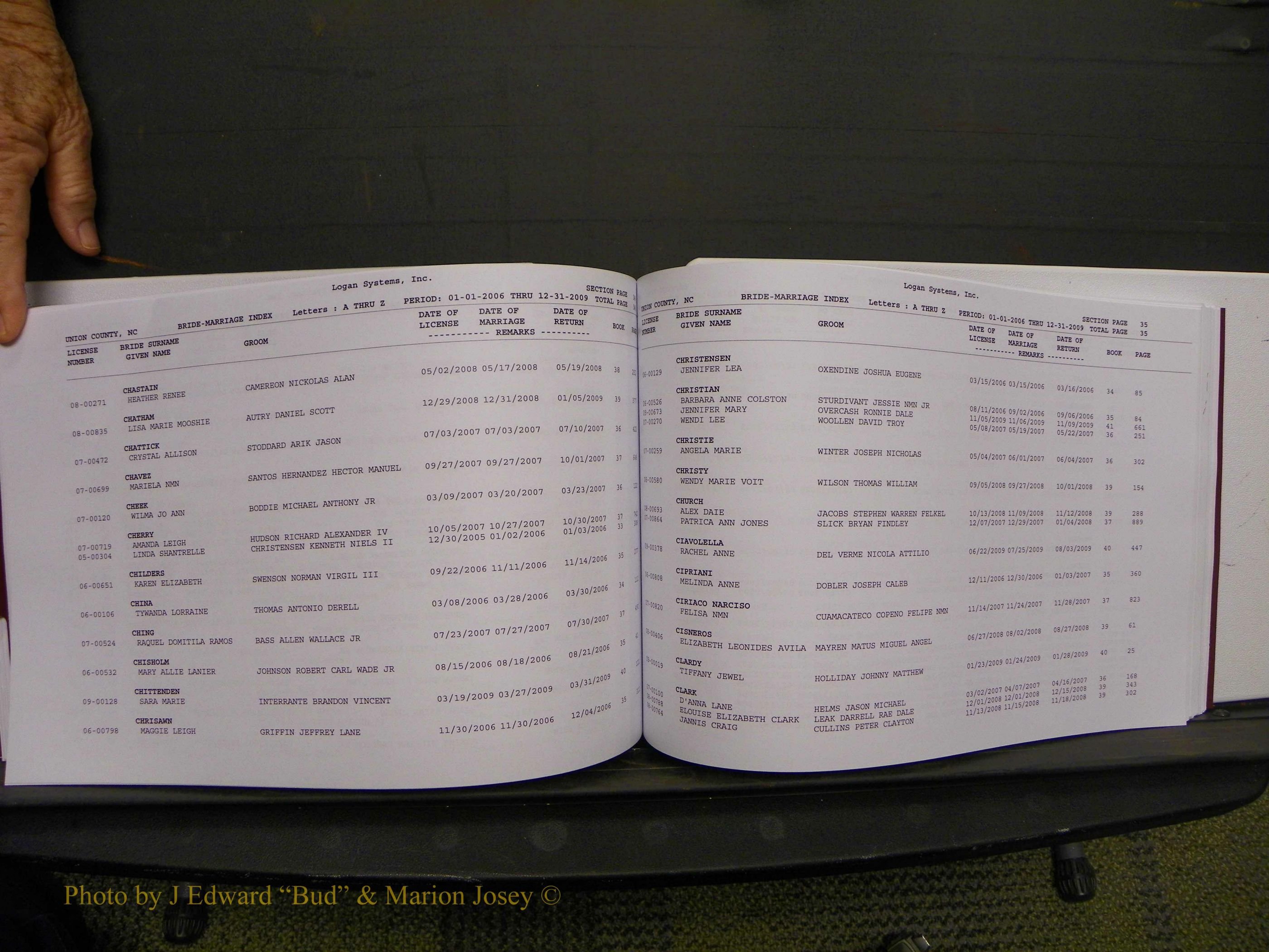 Union Co, NC Marriages Male & Female Index, 2006-2010 (249).JPG